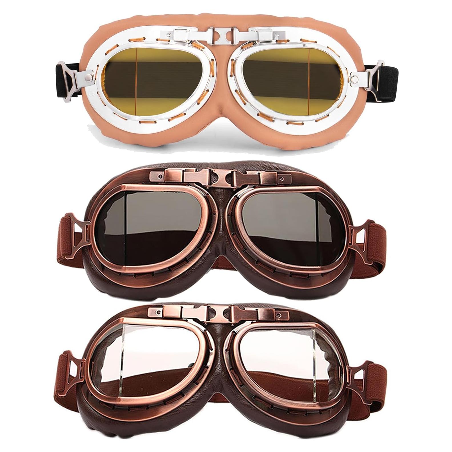 Paquete de 3 Gafas Vintage Peicees para Motocicleta y Bicicleta