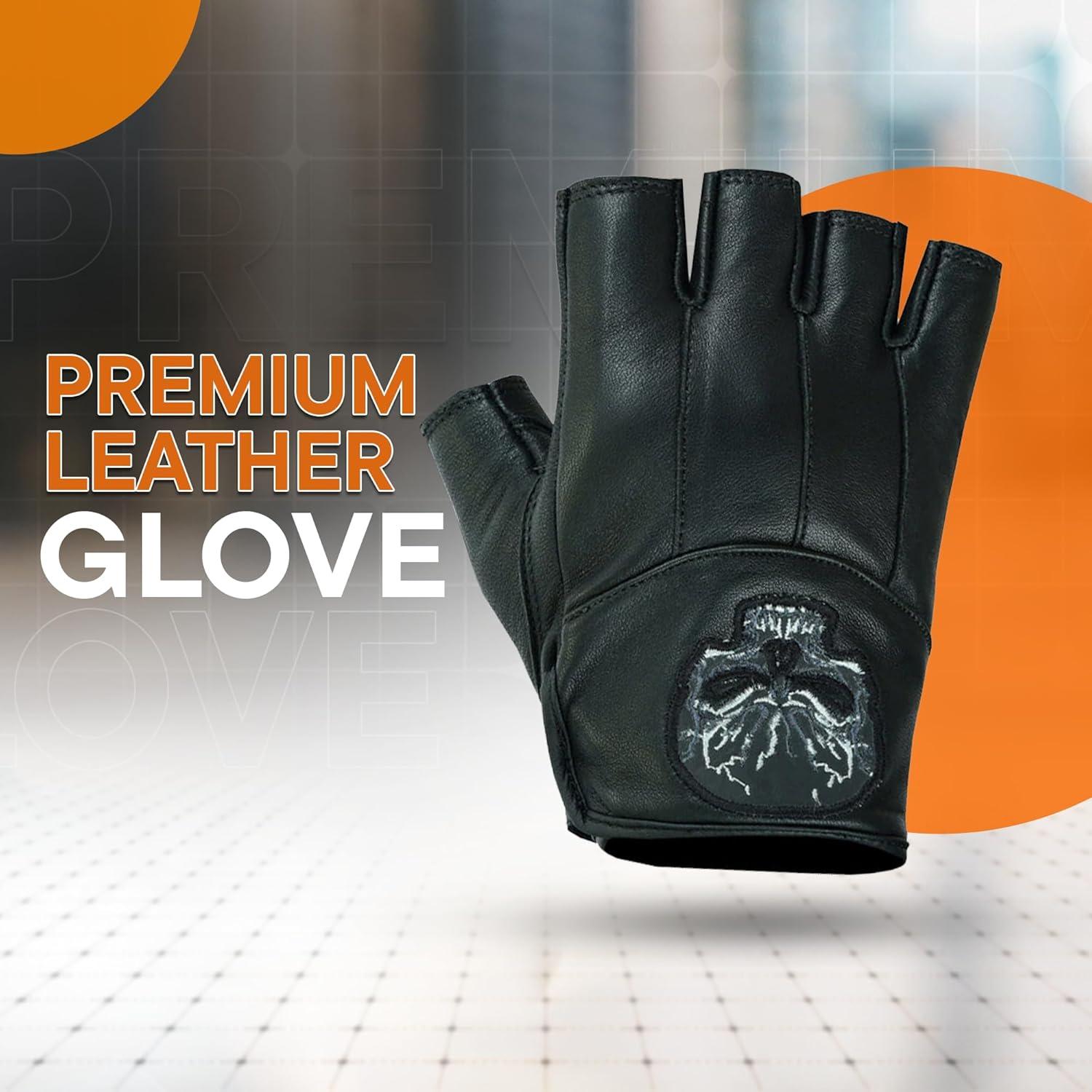 Guantes de Cuero Sin Dedos Daniel Smart para Hombre - Calavera Reflectante