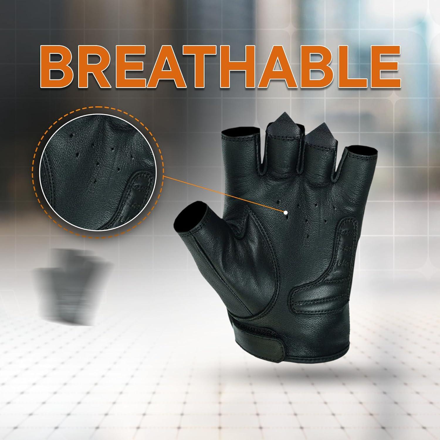 Guantes de Cuero Sin Dedos Daniel Smart para Hombre - Calavera Reflectante