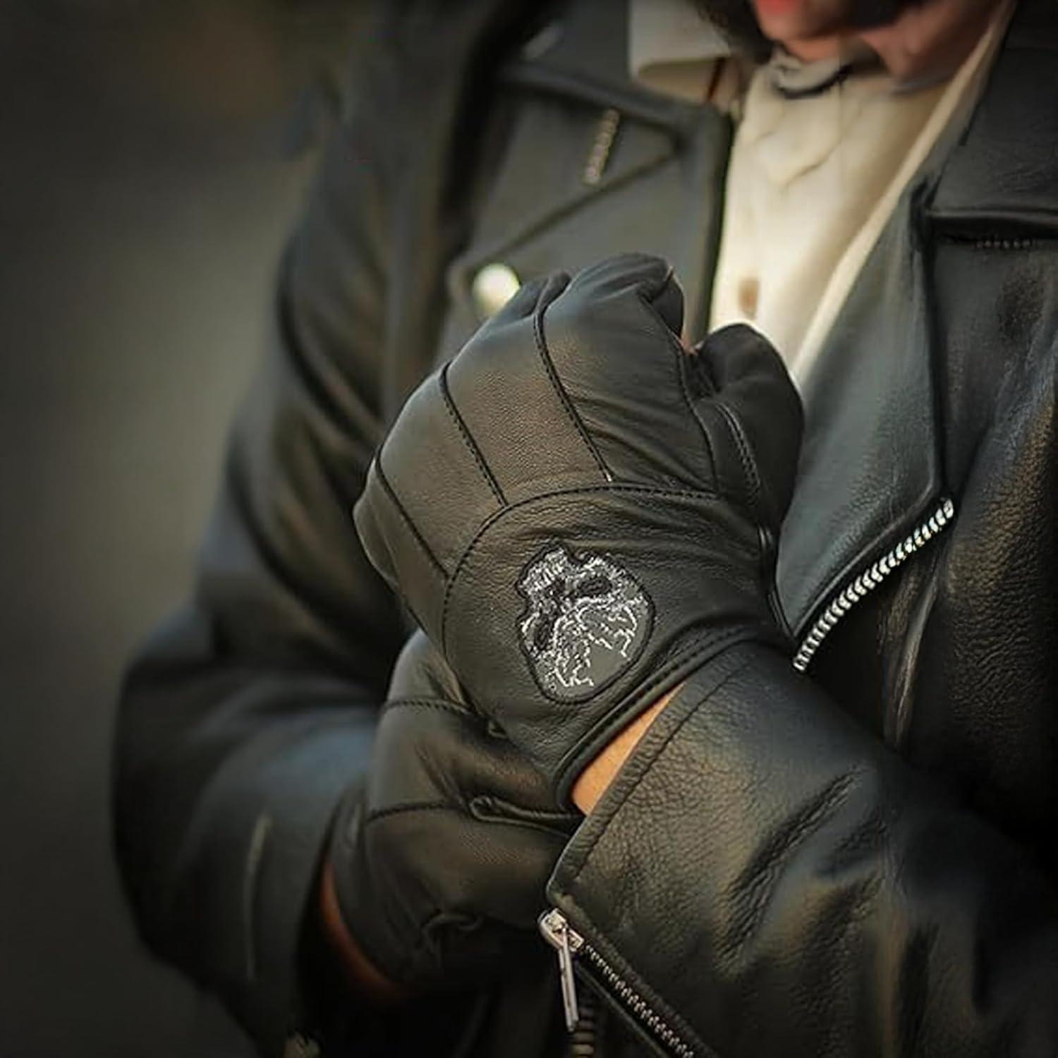 Guantes de Cuero Sin Dedos Daniel Smart para Hombre - Calavera Reflectante