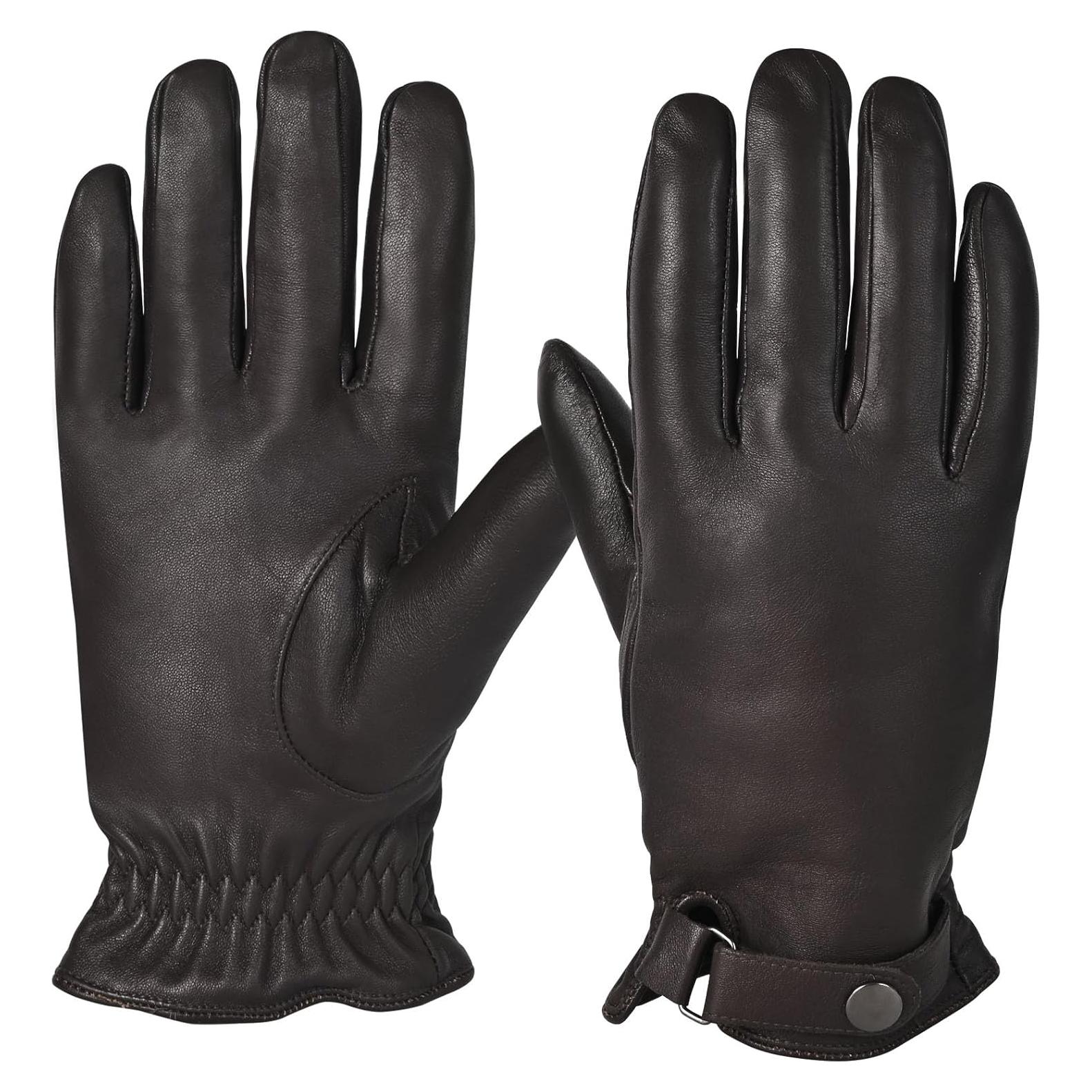 Guantes de cuero de oveja POONWEI para hombres - Forro polar cálido