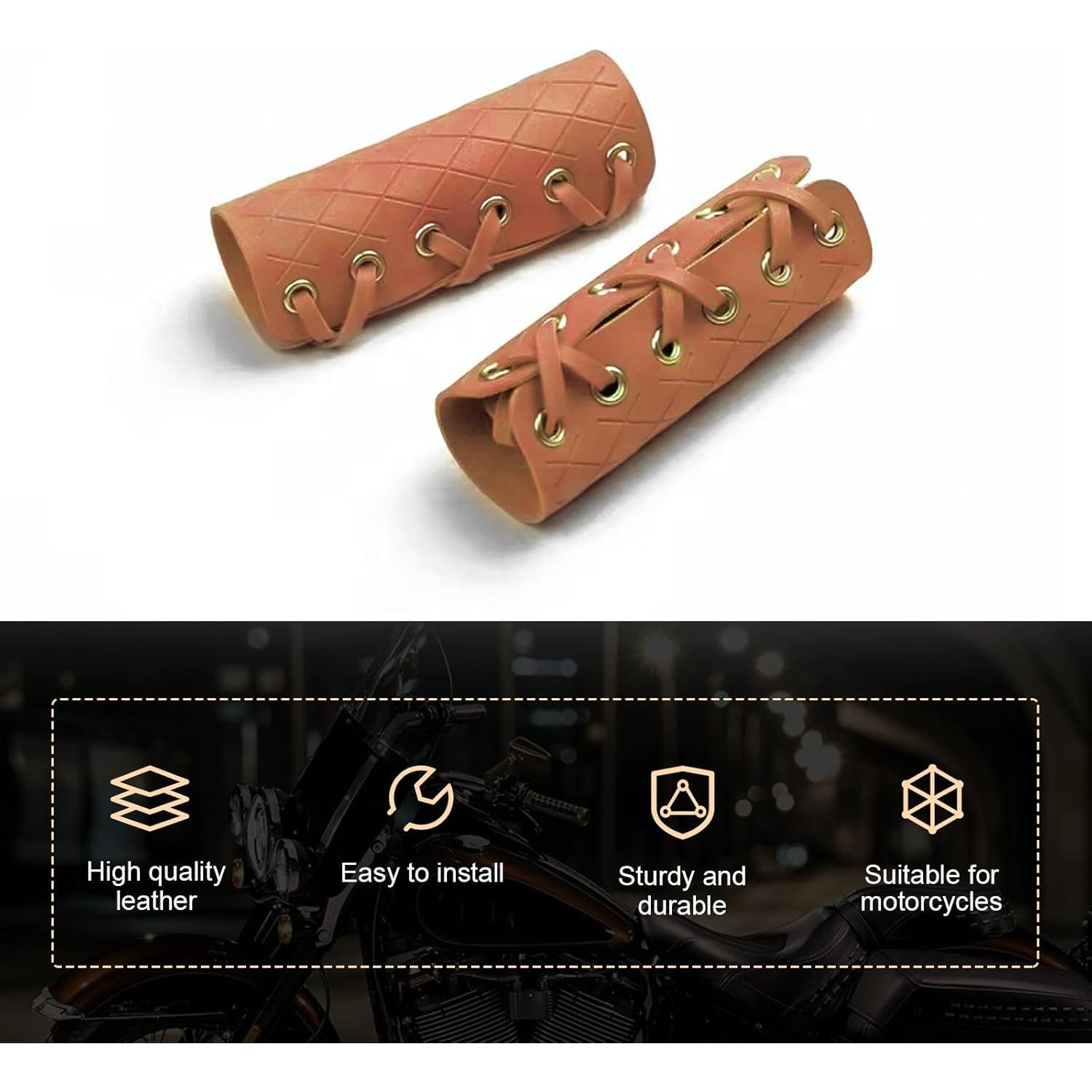 Agarraderas de Manillar de Motocicleta Diamall 2 PCS Cuero PU Marrón