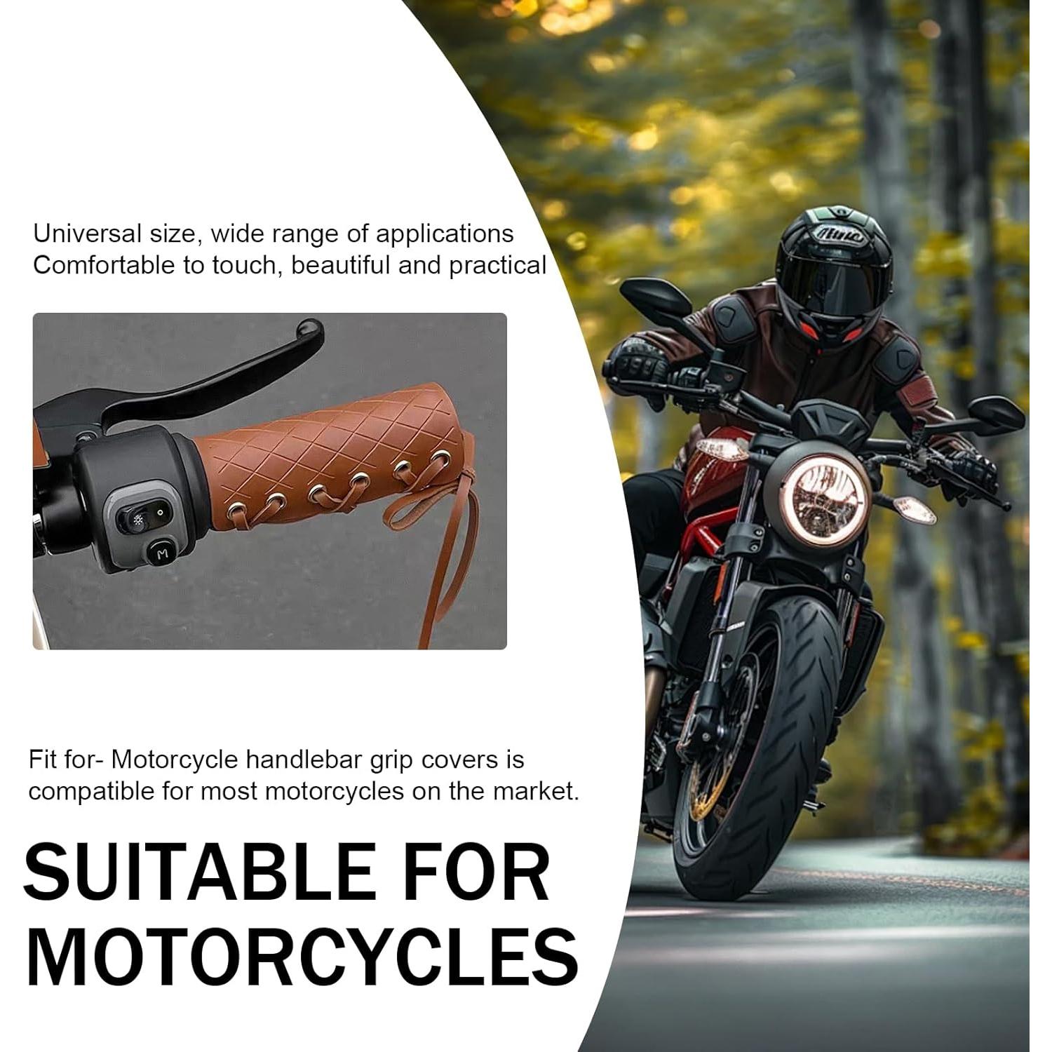 Agarraderas de Manillar de Motocicleta Diamall 2 PCS Cuero PU Marrón