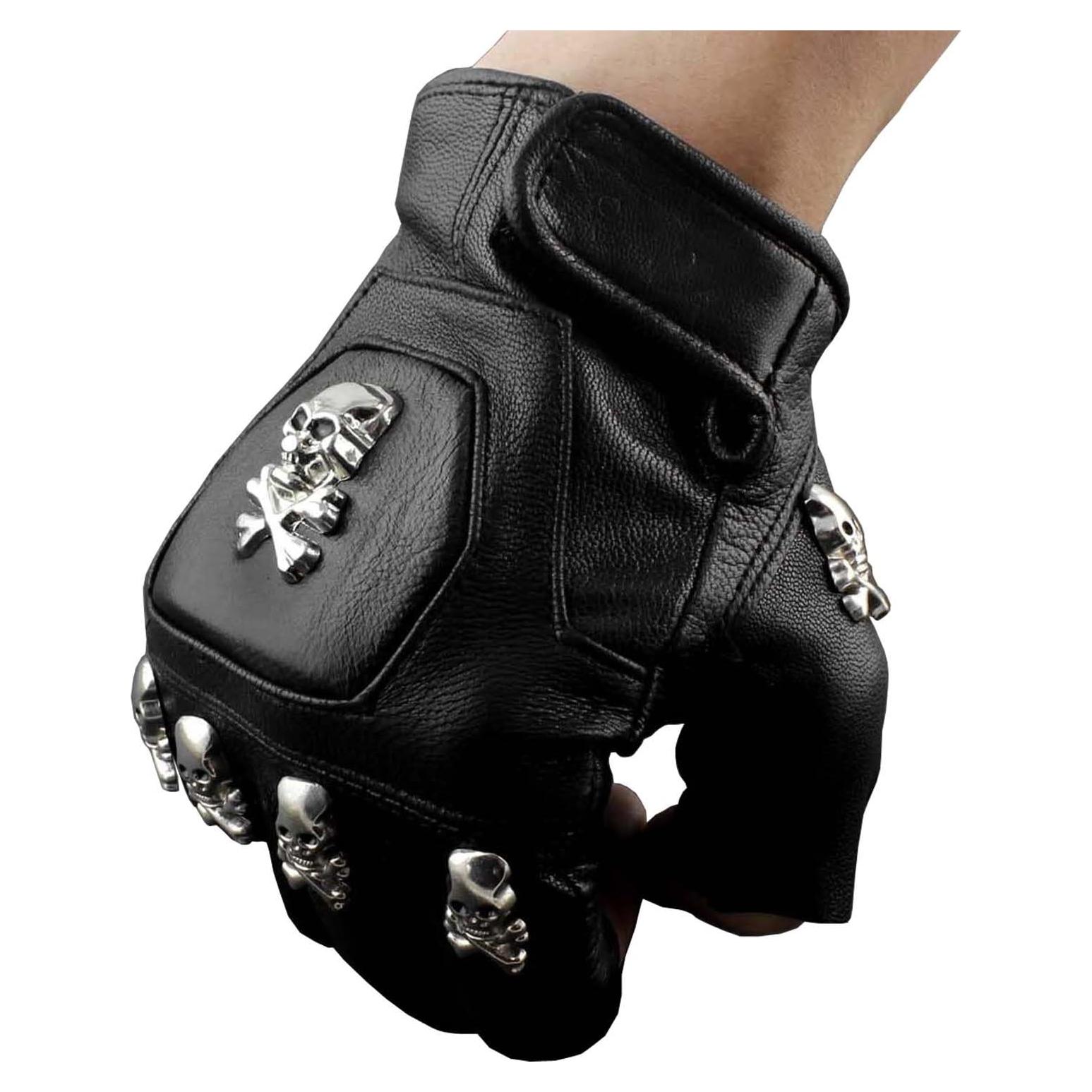 Guantes de Cuero Real Vogueteen para Motocicleta Sin Dedos