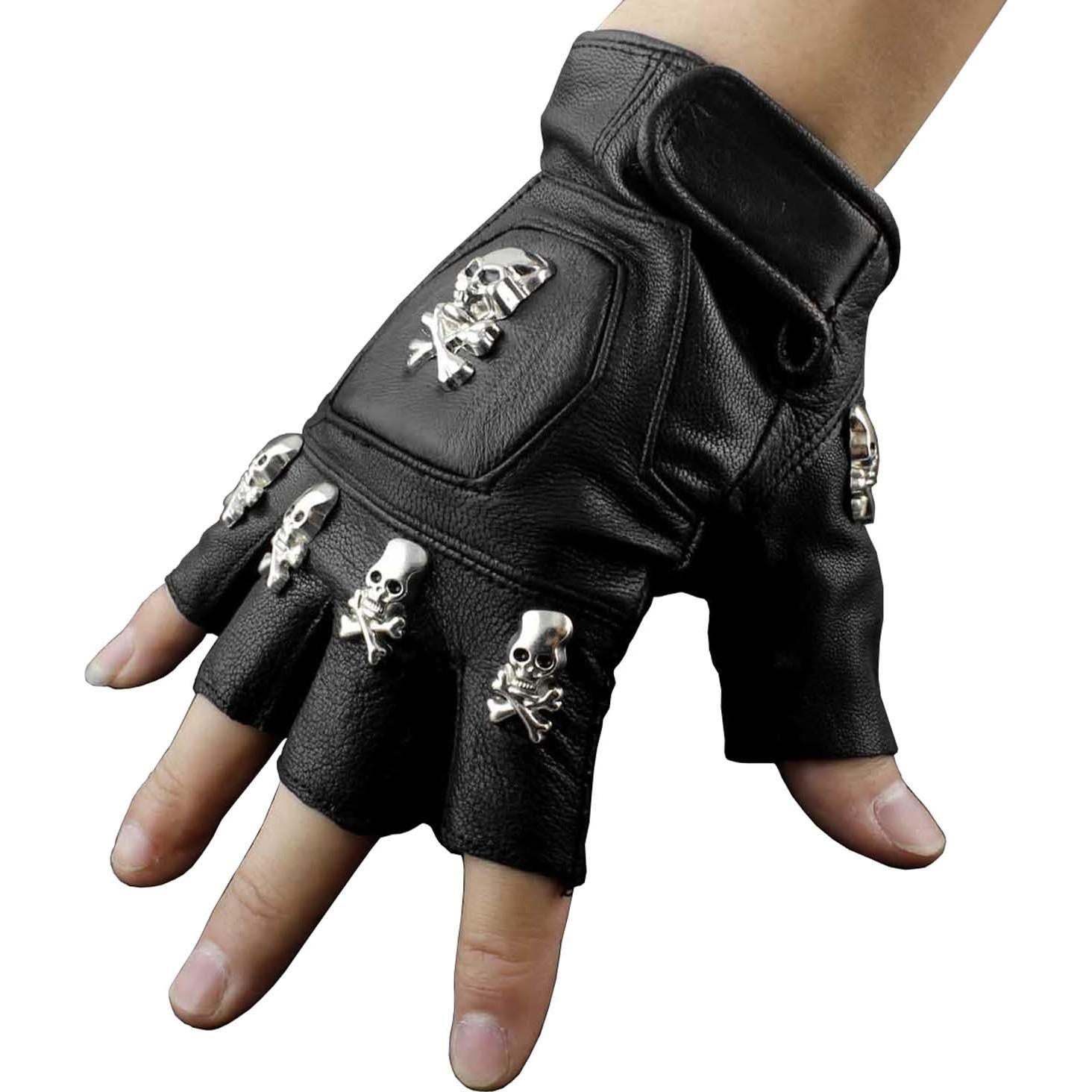 Guantes de Cuero Real Vogueteen para Motocicleta Sin Dedos