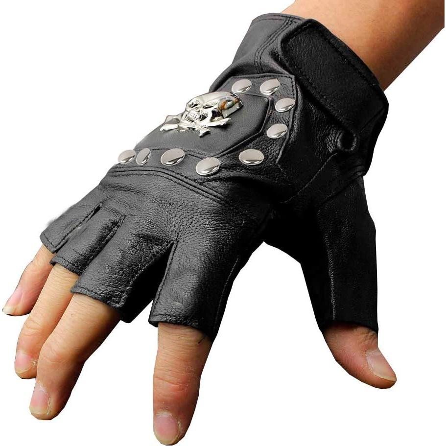 Guantes góticos de calavera steampunk cuero negro talla única