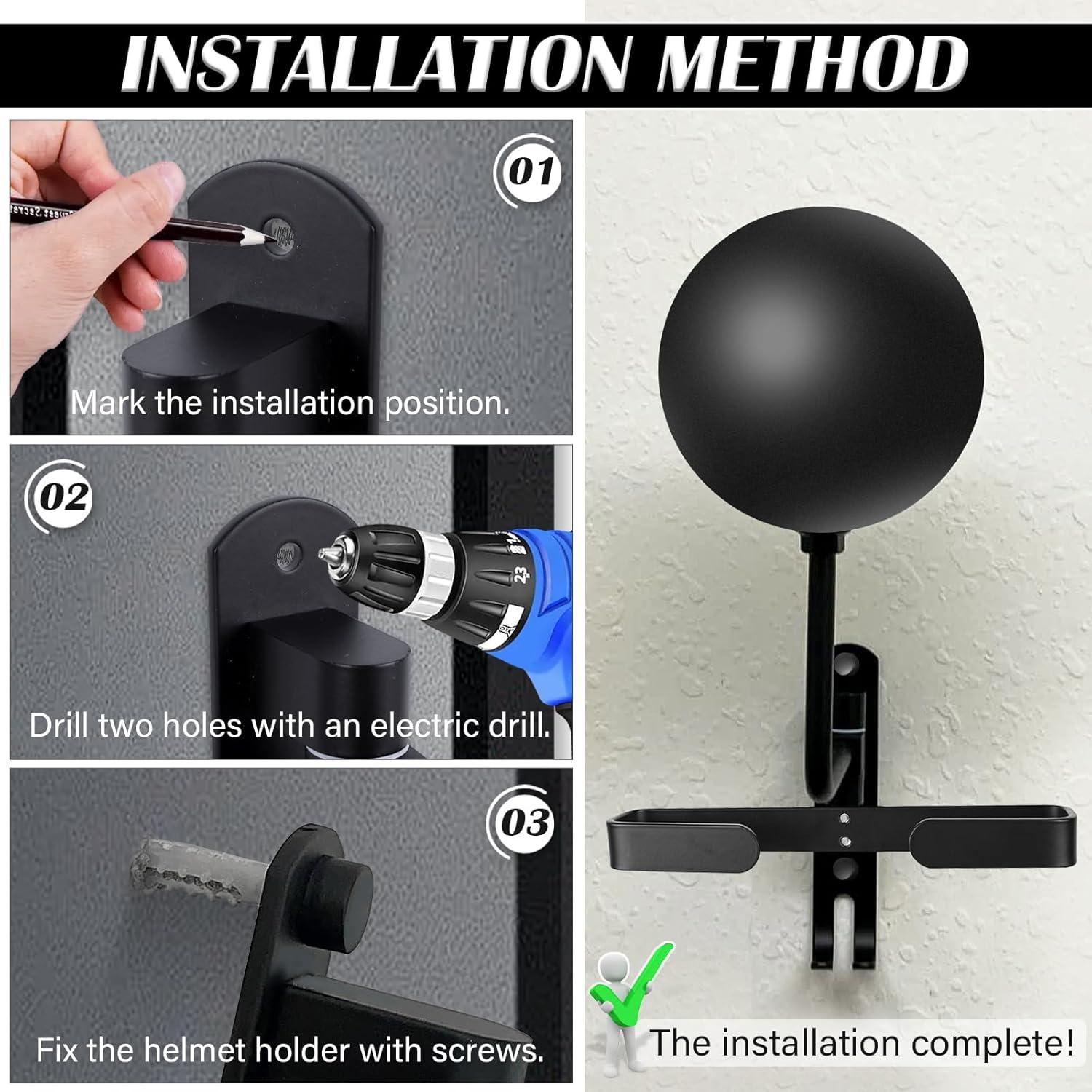 Soporte de Casco Montaje en Pared Kikerike Negro con Ganchos