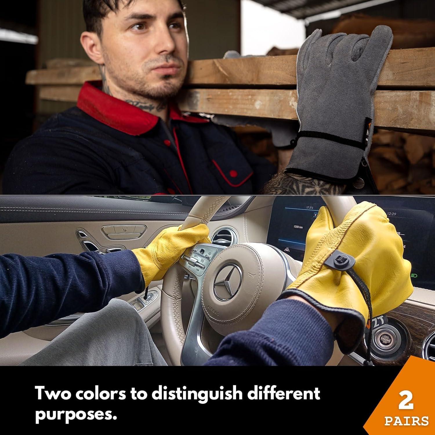 Guantes de Trabajo de Cuero Vaca Grano - 2 Paquetes XL