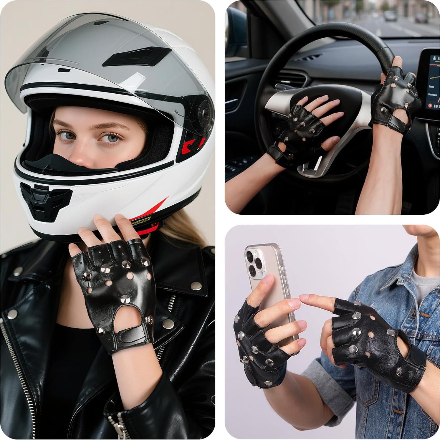 Guantes Steampunk de Cuero PU para Motocicleta - 2 Pares