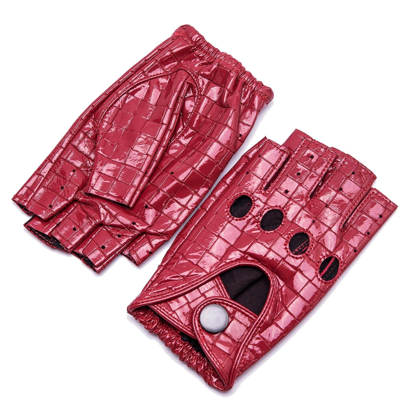Guantes de Cuero Sin Dedos YISEVEN para Mujer - Rojo
