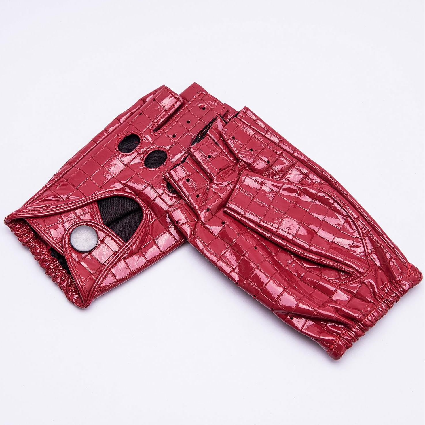 Guantes de Cuero Sin Dedos YISEVEN para Mujer - Rojo