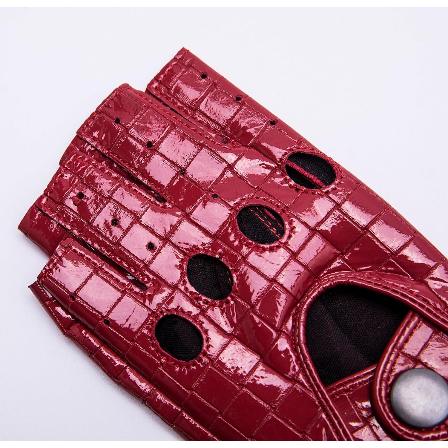 Guantes de Cuero Sin Dedos YISEVEN para Mujer - Rojo