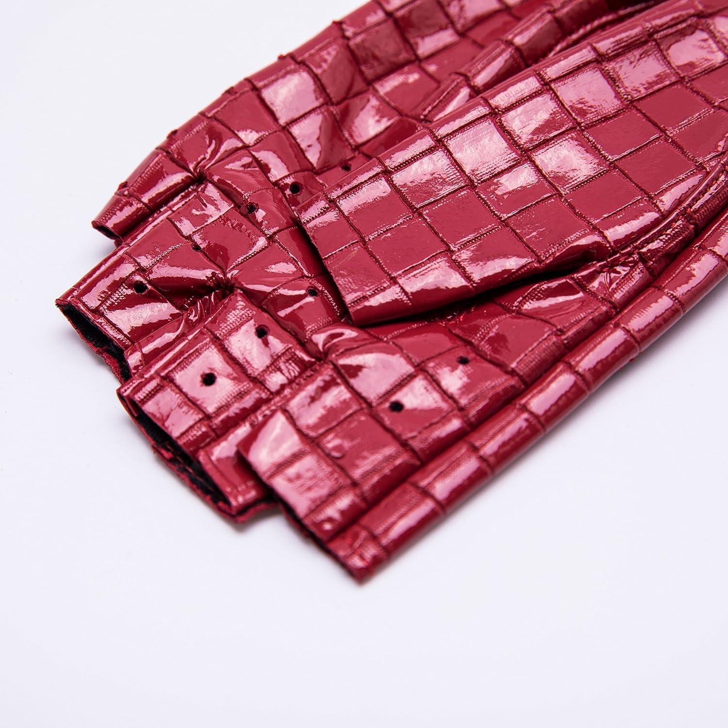 Guantes de Cuero Sin Dedos YISEVEN para Mujer - Rojo