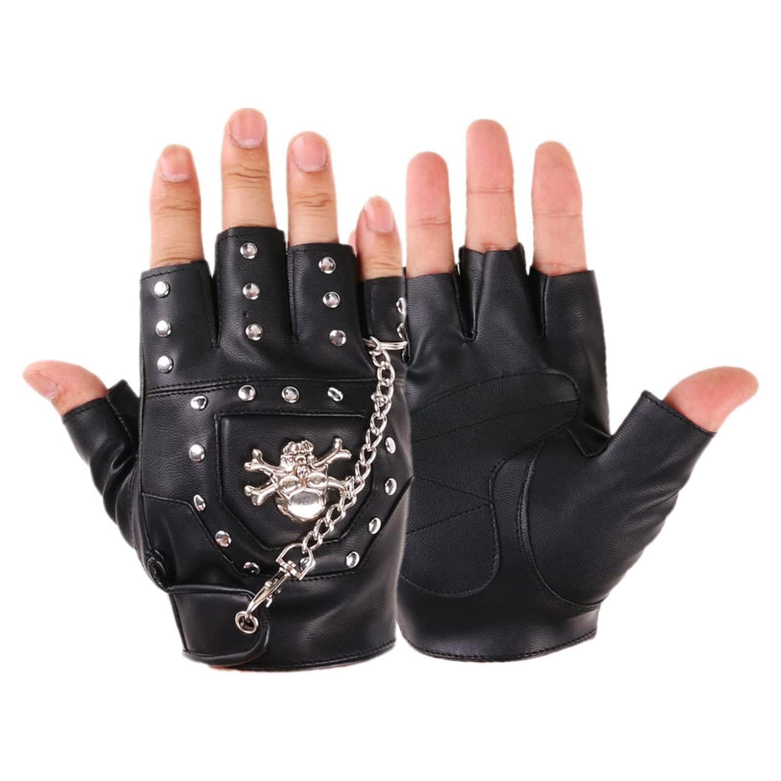 Guantes Sin Dedos de Motociclista LIANXUE PU Negro Retro