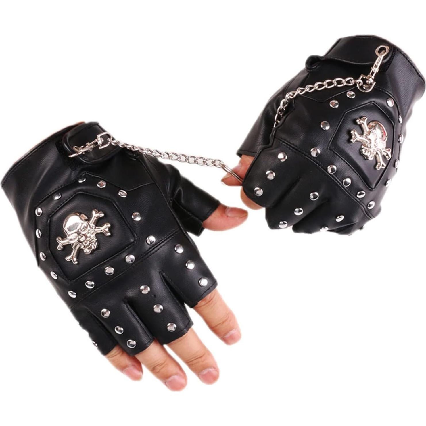 Guantes Sin Dedos de Motociclista LIANXUE PU Negro Retro
