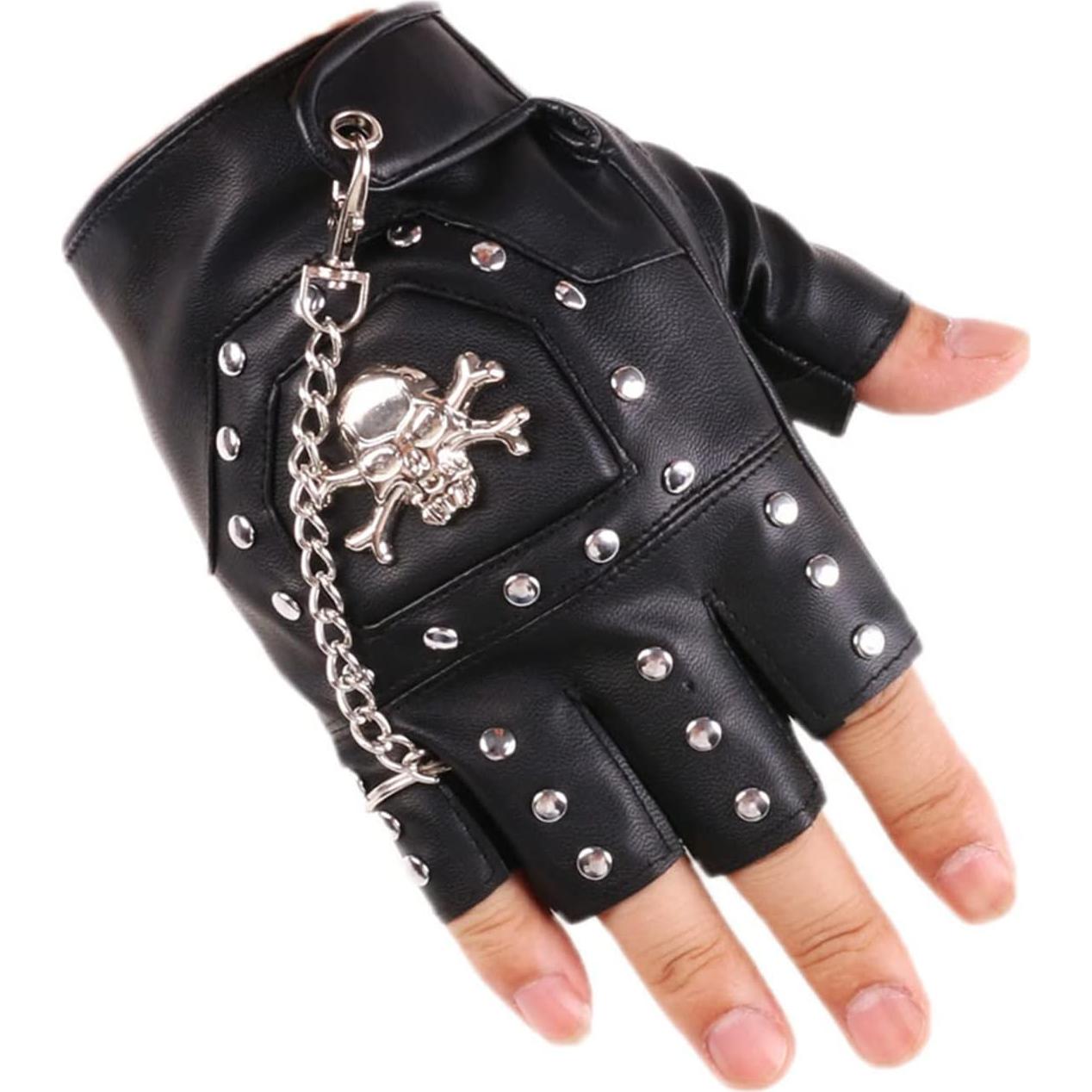 Guantes Sin Dedos de Motociclista LIANXUE PU Negro Retro