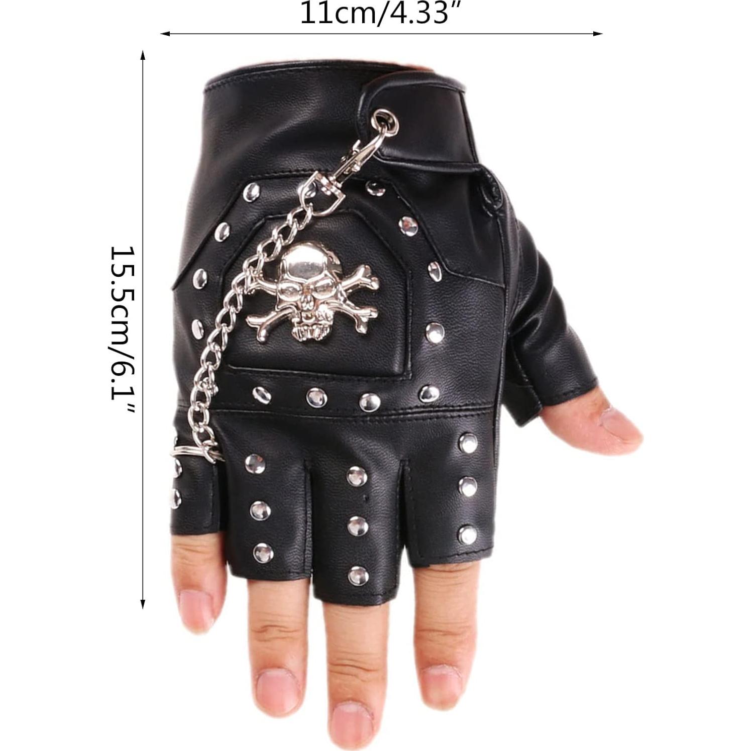 Guantes Sin Dedos de Motociclista LIANXUE PU Negro Retro