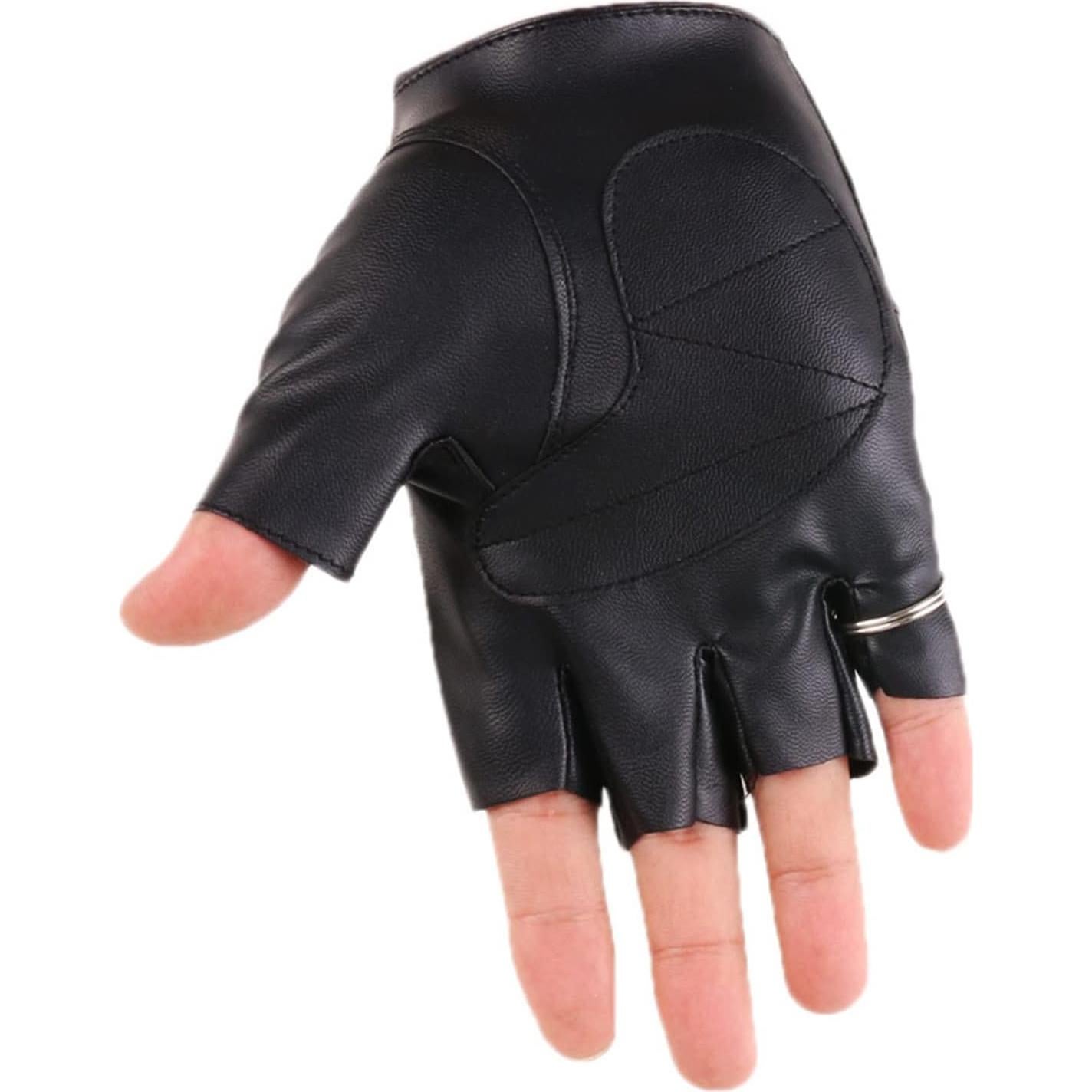 Guantes Sin Dedos de Motociclista LIANXUE PU Negro Retro
