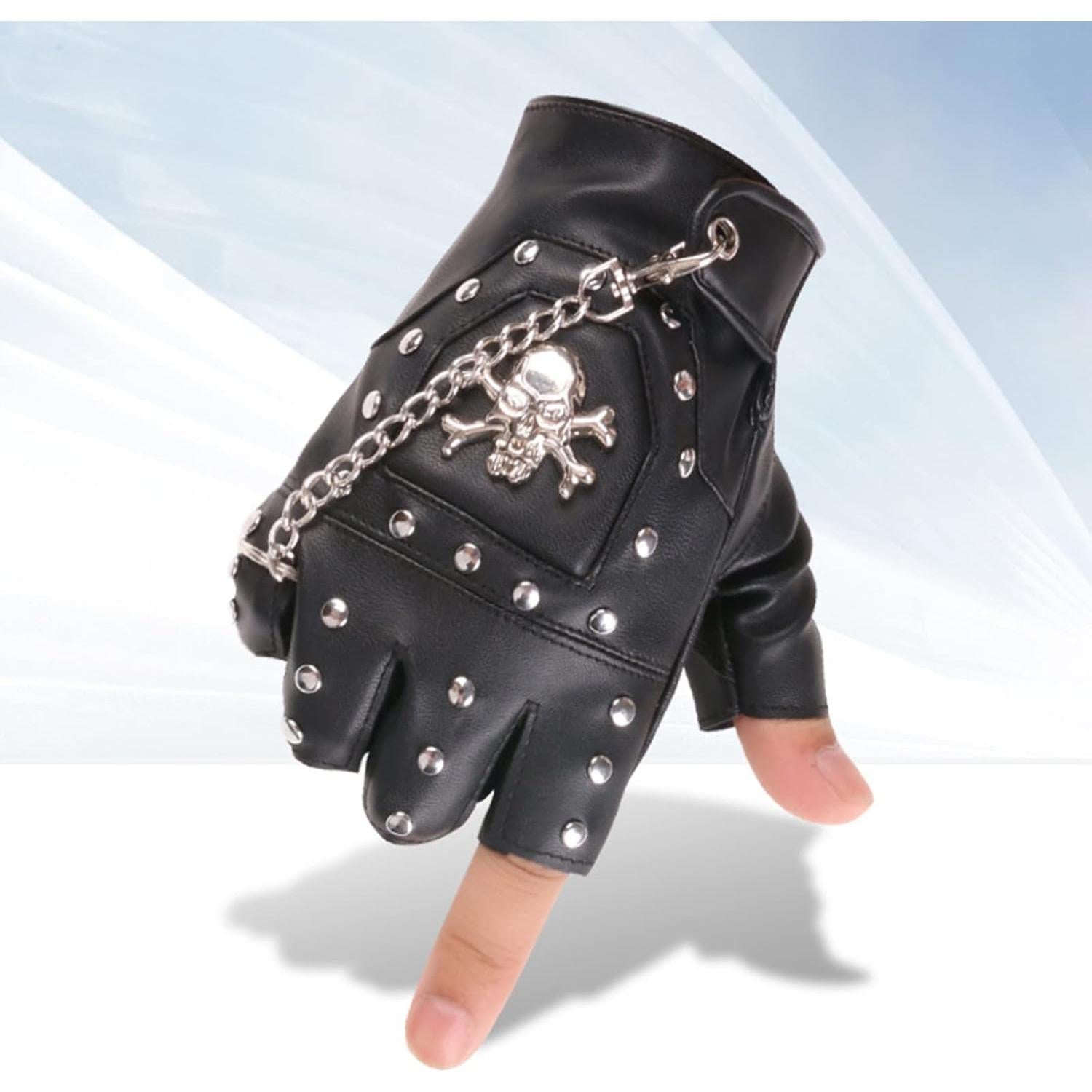 Guantes Sin Dedos de Motociclista LIANXUE PU Negro Retro