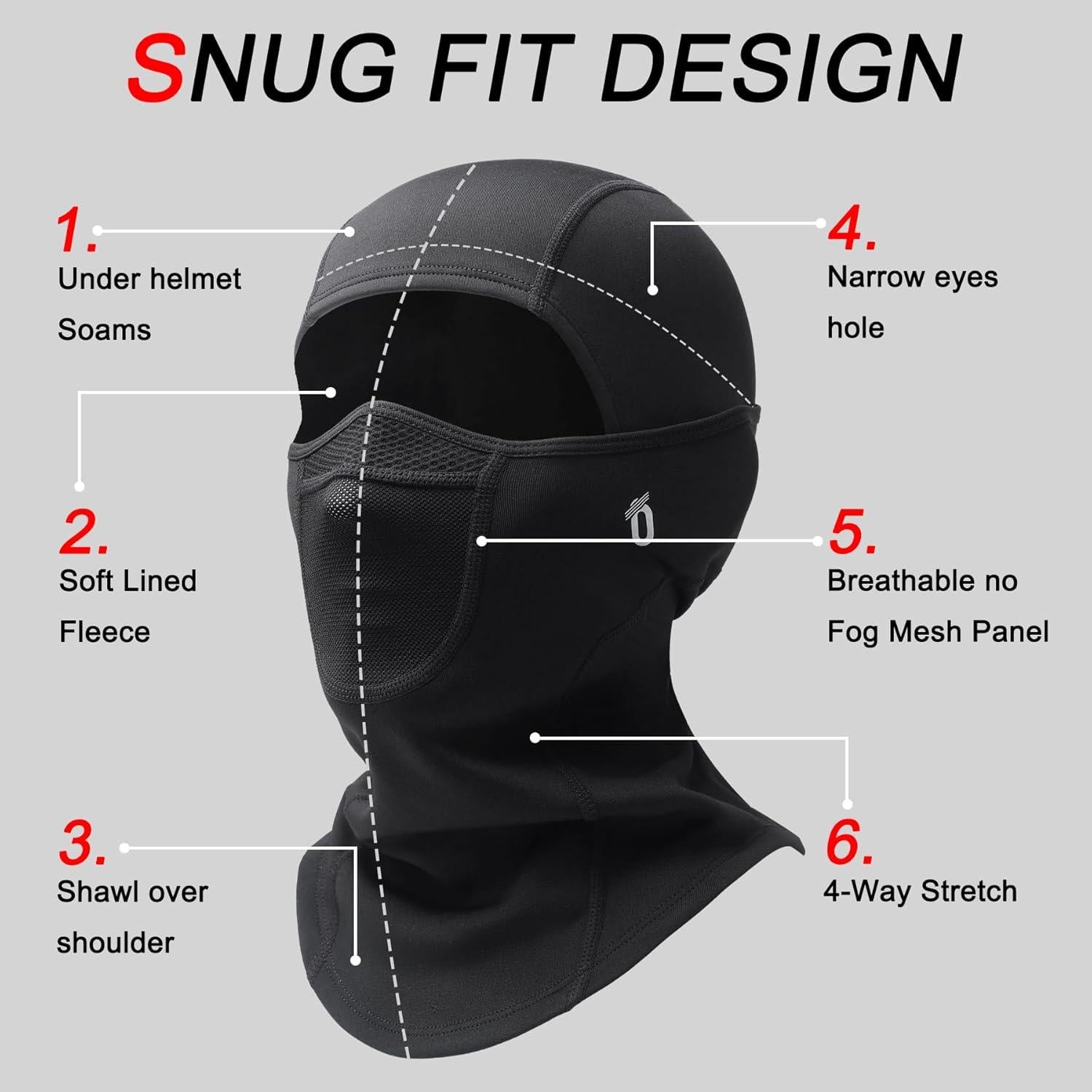 Pasamontañas de Esquí Polar Negro Talla Única Transpirable