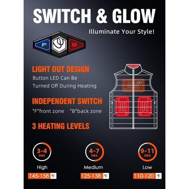 Chaleco Térmico WASOTO para Hombres 16000mAh Negro X-Large