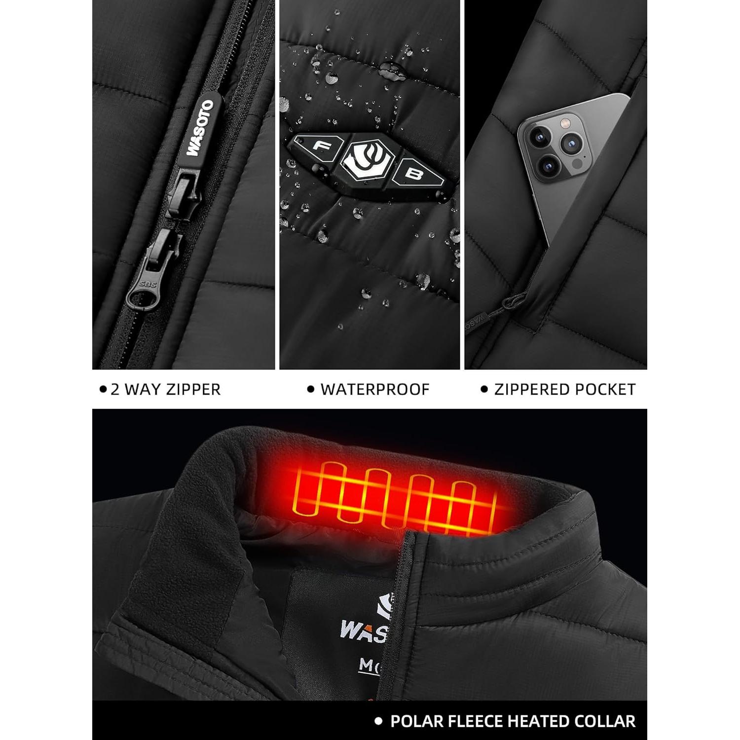 Chaleco Térmico WASOTO para Hombres 16000mAh Negro X-Large