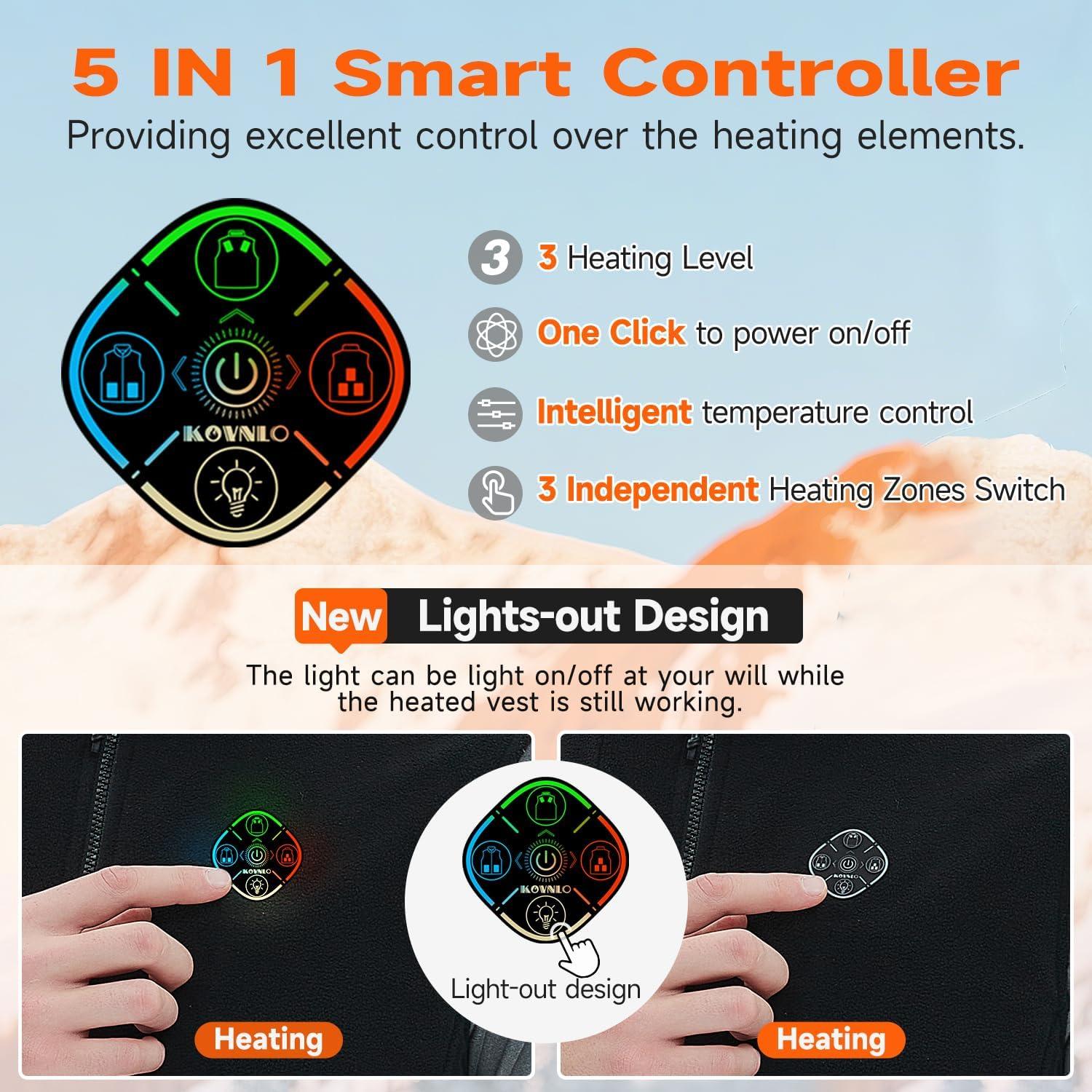 Chaleco Térmico KOVNLO Hombre Grande Negro con Batería 10000mAh