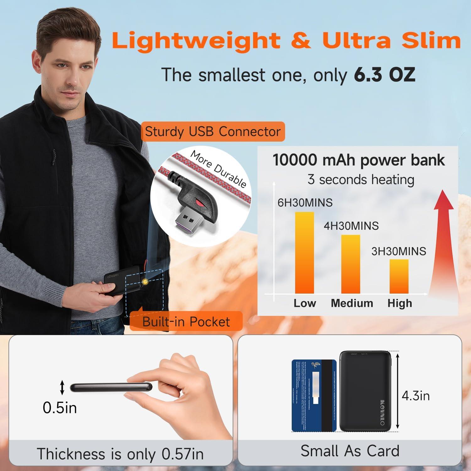 Chaleco Térmico KOVNLO Hombre Grande Negro con Batería 10000mAh