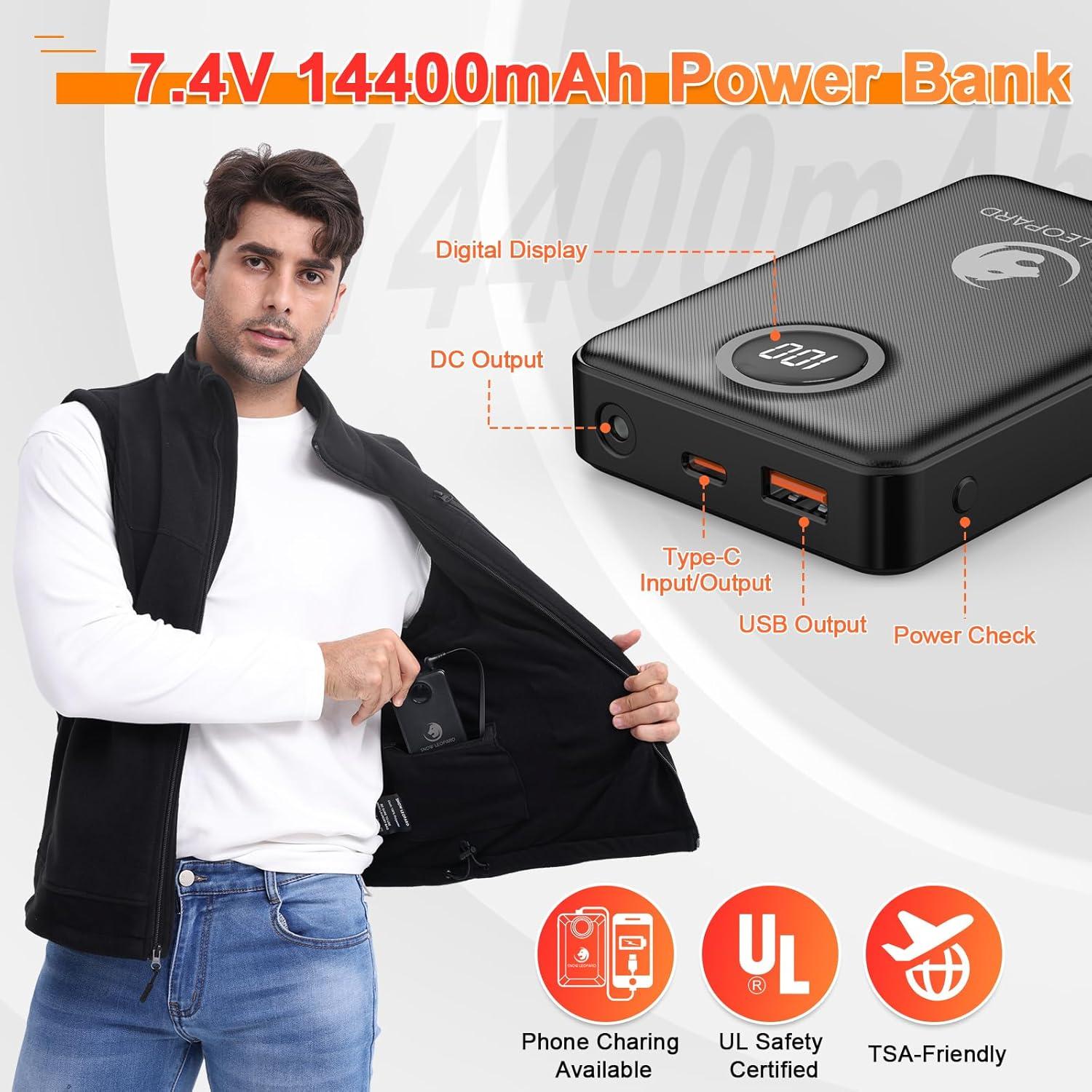 Chaleco Térmico DONGGUAN OPAQI para Hombre, Negro, 7.4V