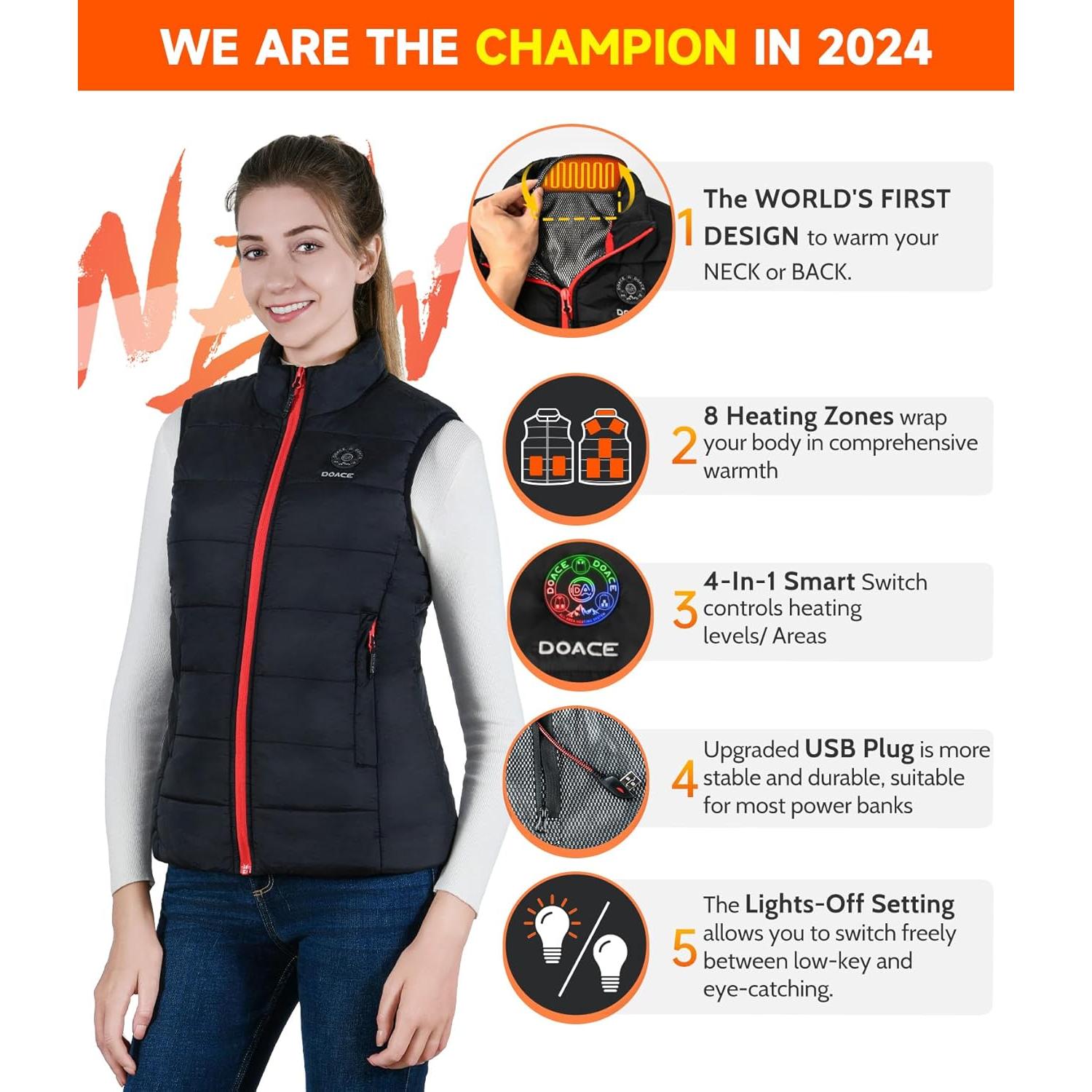 Chaleco Térmico Inteligente DOACE® Unisex 8 Áreas Calentamiento