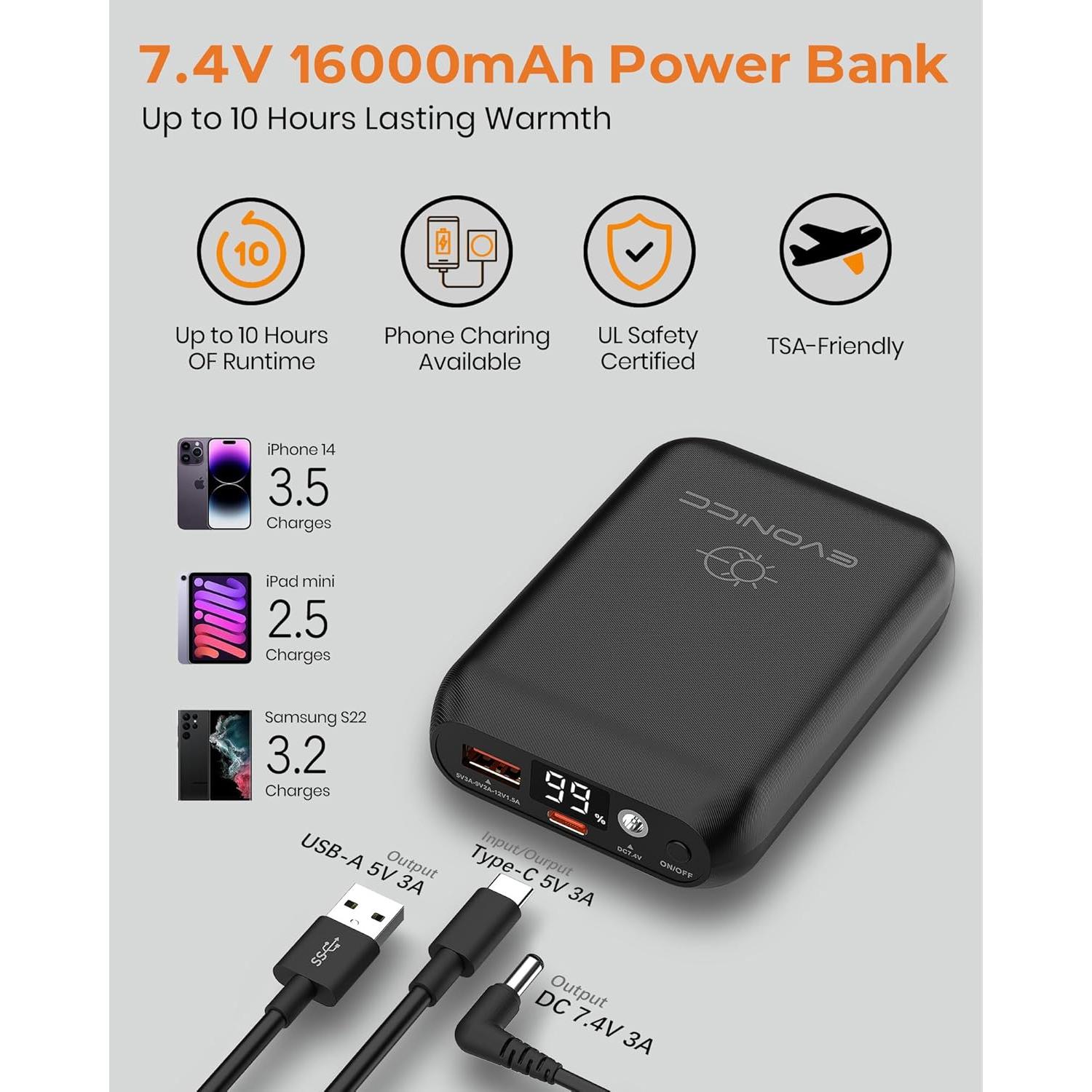 Chaleco Térmico Hombre 7.4V 16000mAh Calor Ajustable