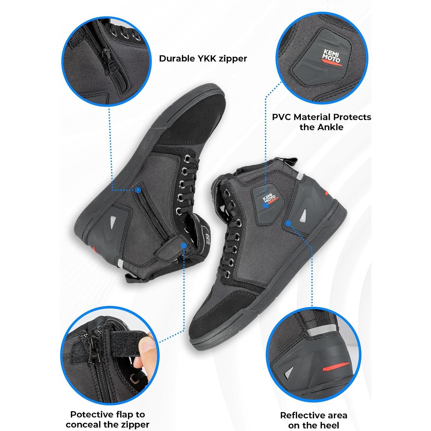 Botas de Motocicleta KEMIMOTO Negras Talla 11 Antideslizantes