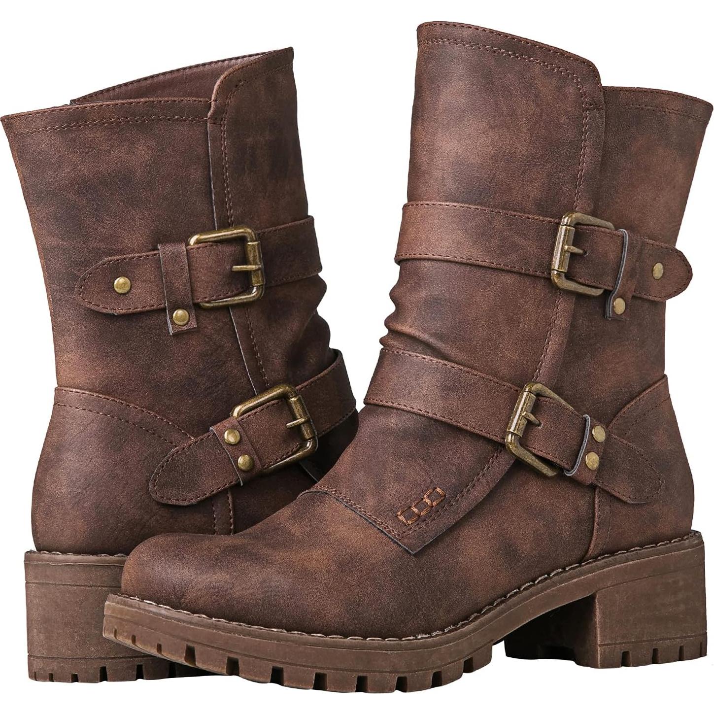 Botas de Motociclista Globalwin para Mujeres - Cuero Vegano Marrón