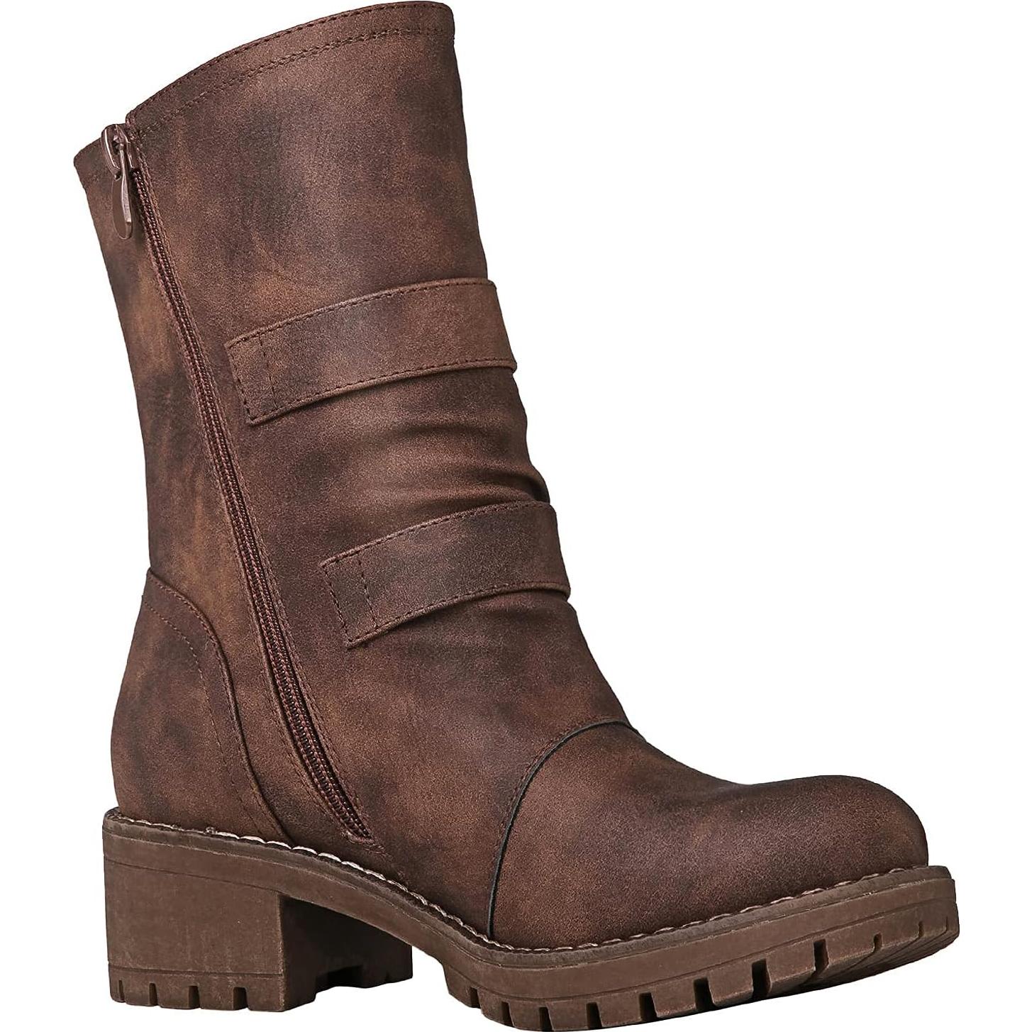 Botas de Motociclista Globalwin para Mujeres - Cuero Vegano Marrón