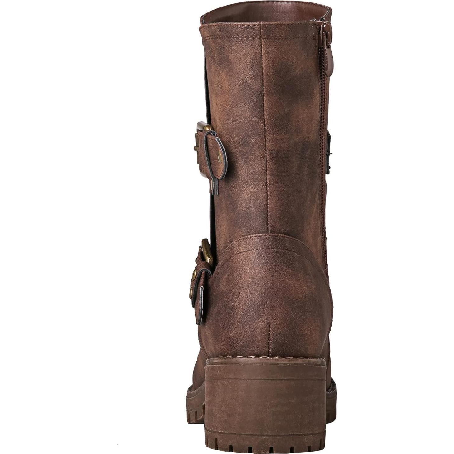 Botas de Motociclista Globalwin para Mujeres - Cuero Vegano Marrón