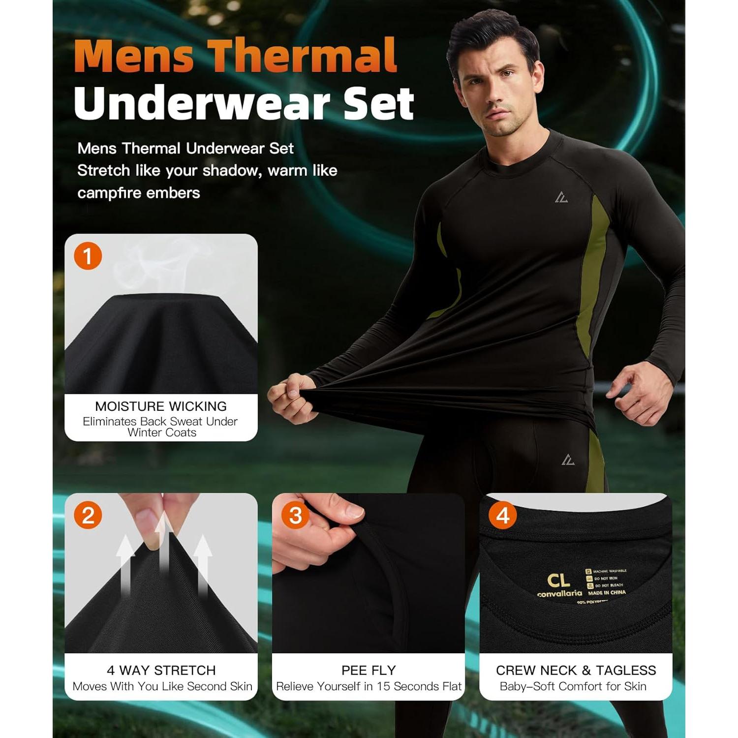 Conjunto Térmico de Ropa Interior para Hombre CL - Mediano, Negro