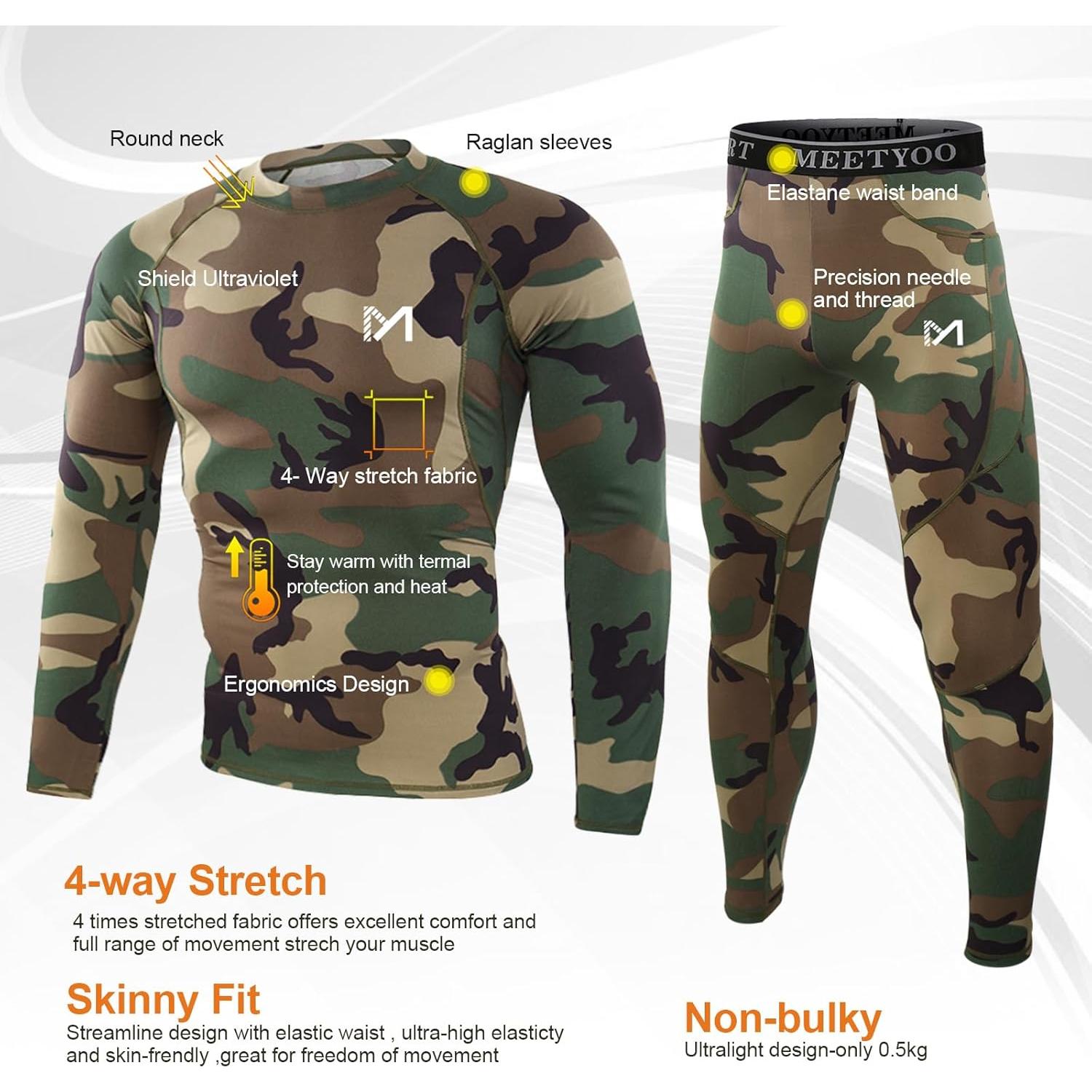 Ropa Interior Térmica MEETYOO para Hombres, 2 Conjuntos Camuflaje