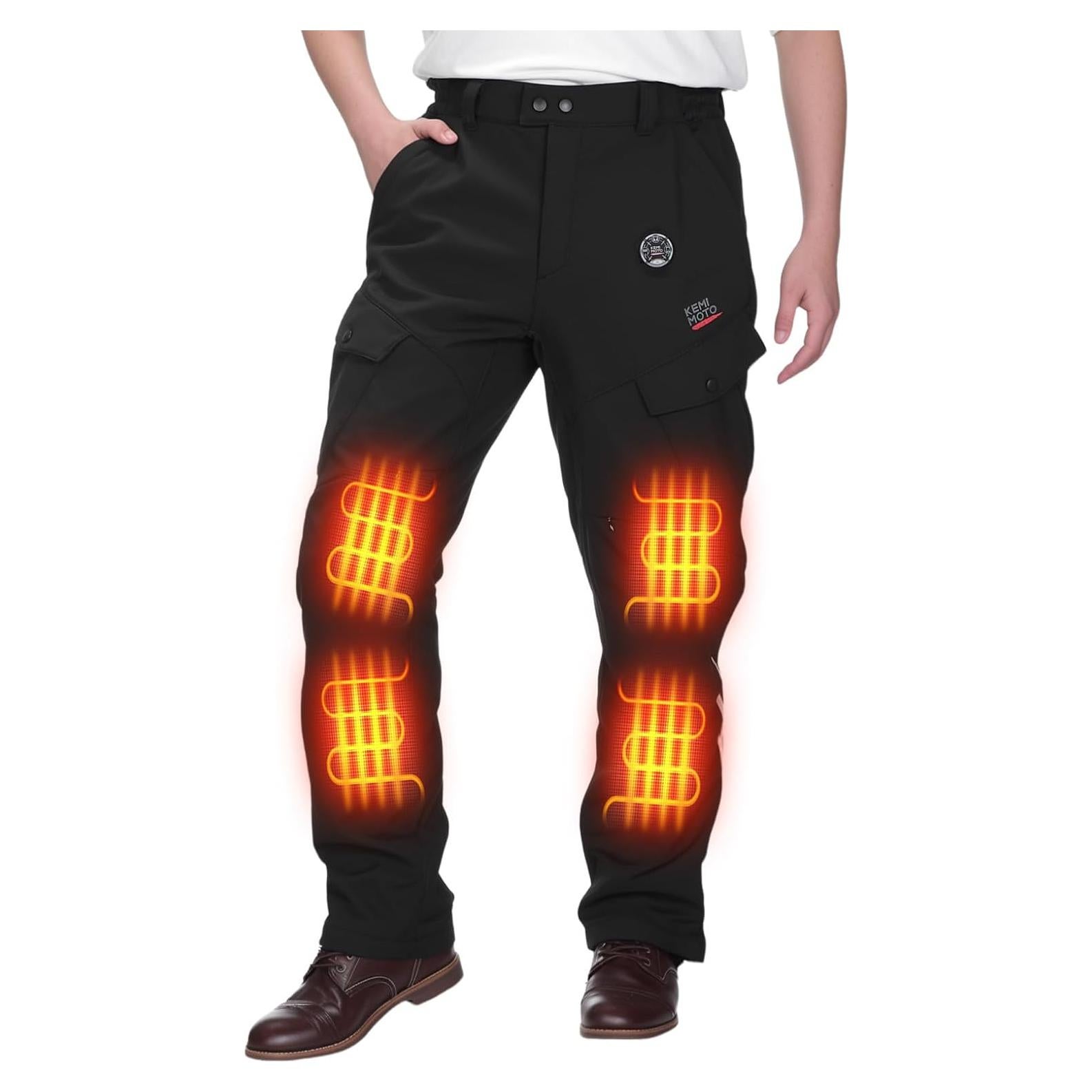 KEMIMOTO Men's Motorcycle Heated Pants, 3-6H Heating Time & ESA Armor - Water-Resistant Riding Pants for Winter, Black