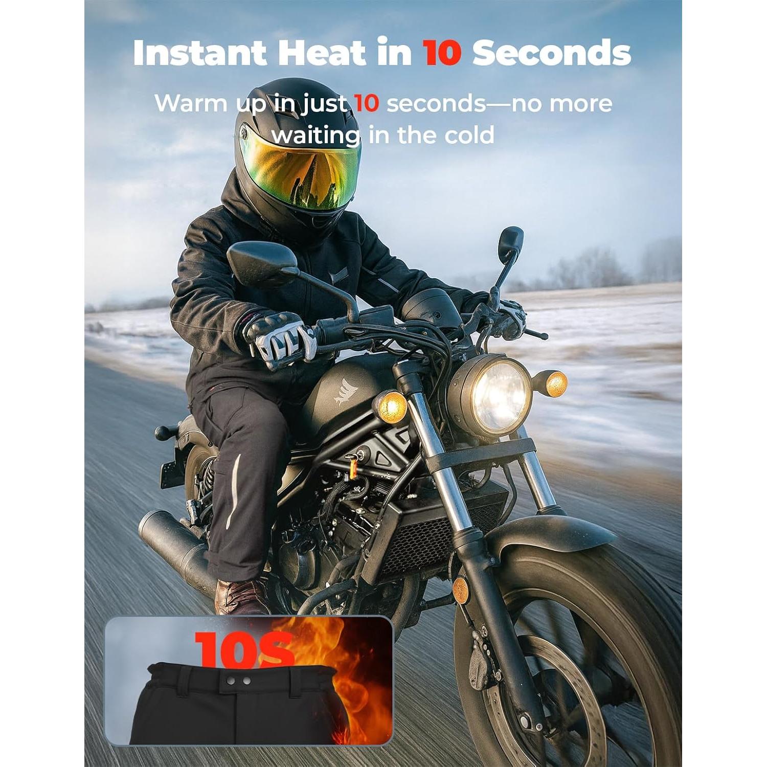 KEMIMOTO Men's Motorcycle Heated Pants, 3-6H Heating Time & ESA Armor - Water-Resistant Riding Pants for Winter, Black