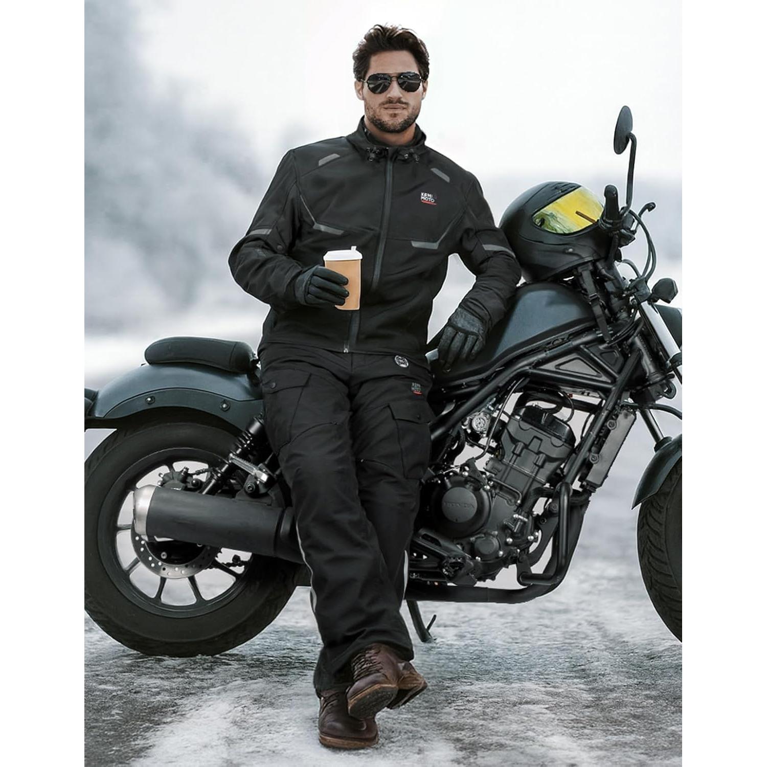 KEMIMOTO Men's Motorcycle Heated Pants, 3-6H Heating Time & ESA Armor - Water-Resistant Riding Pants for Winter, Black
