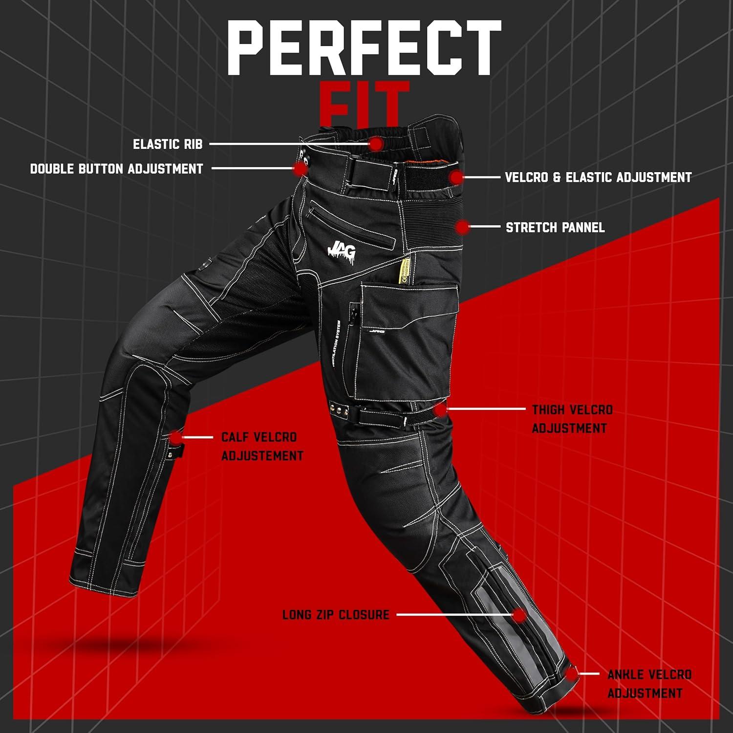 Pantalones de Motocicleta JAG con Protección CE - Negro 32W x 34L