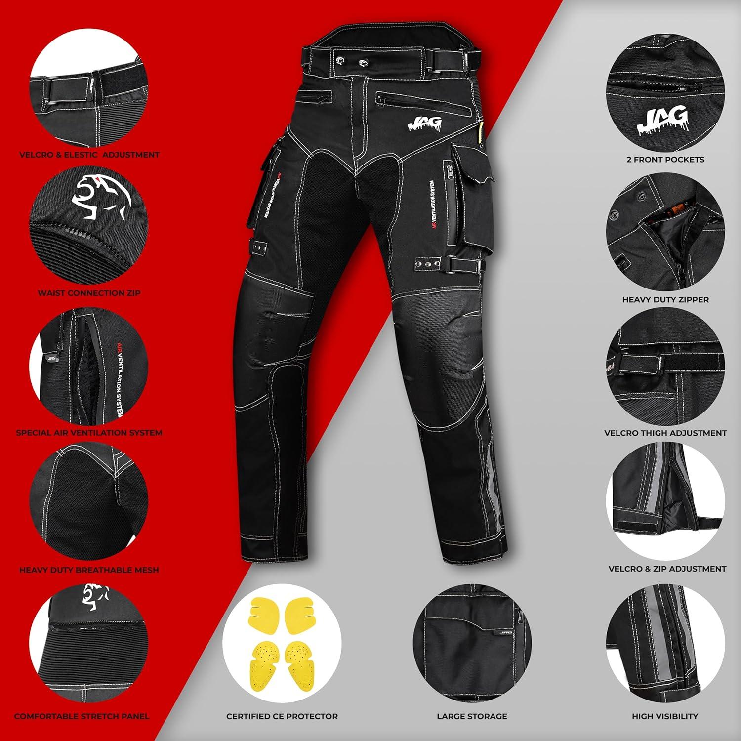 Pantalones de Motocicleta JAG con Protección CE - Negro 32W x 34L