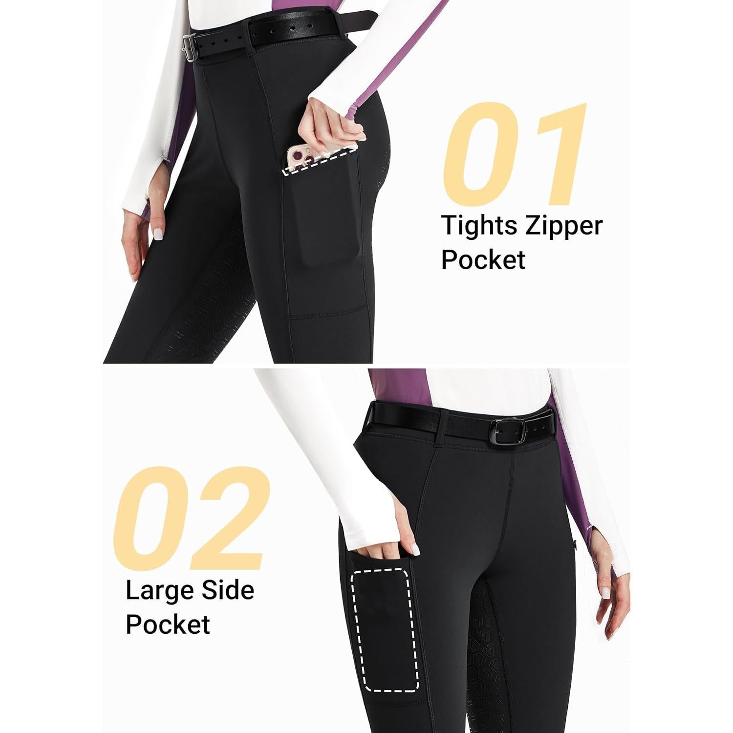 Pantalones de Equitación de Invierno Mujer FitsT4 Negro Mediano