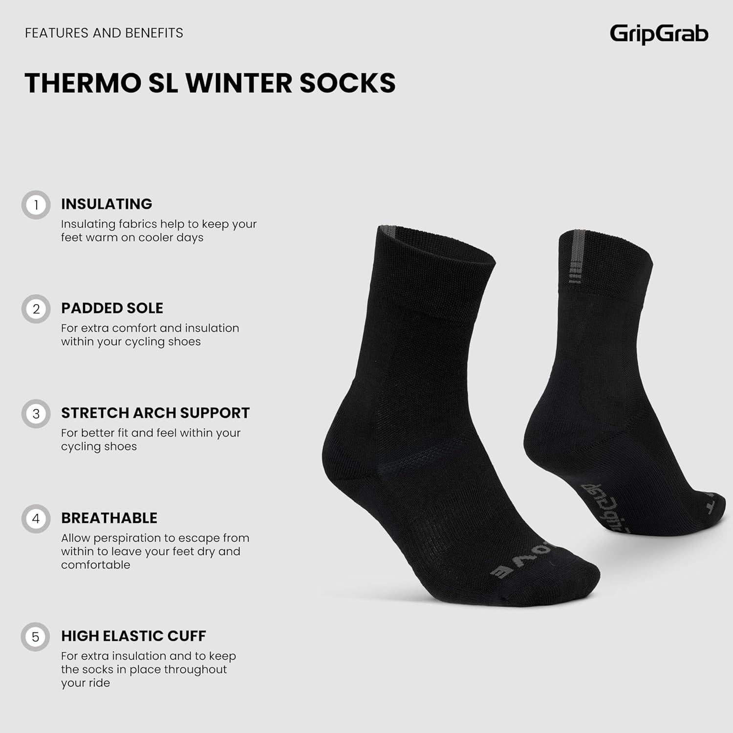 Calcetines Térmicos GripGrab SL Invierno Unisex 19 cm Negro