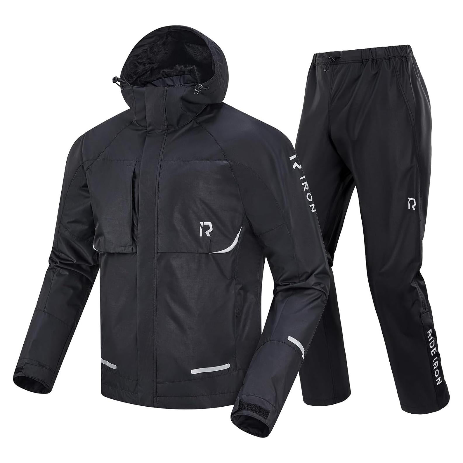 Traje de Lluvia Impermeable RIDEIRON para Motocicleta - Grande Negro