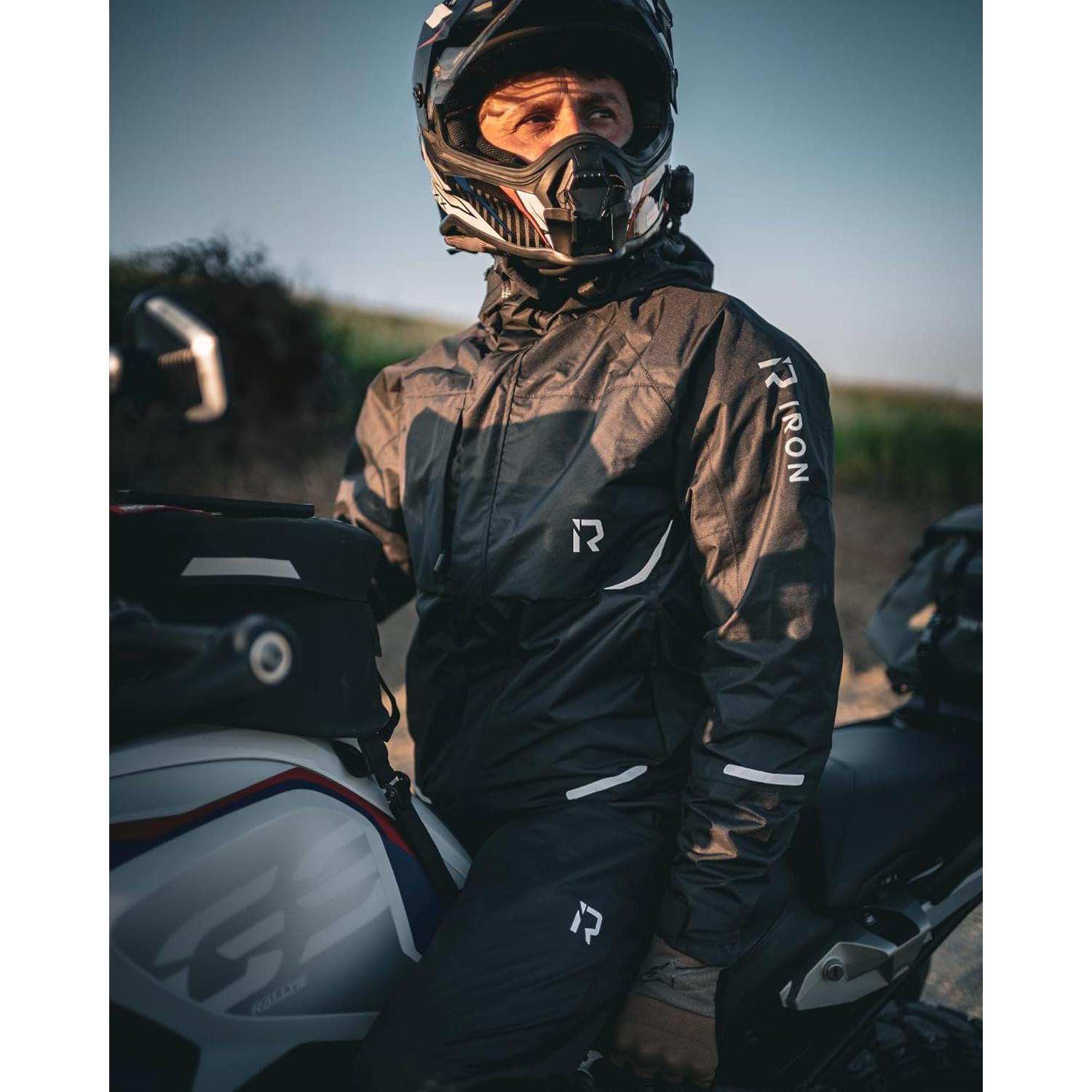 Traje de Lluvia Impermeable RIDEIRON para Motocicleta - Grande Negro