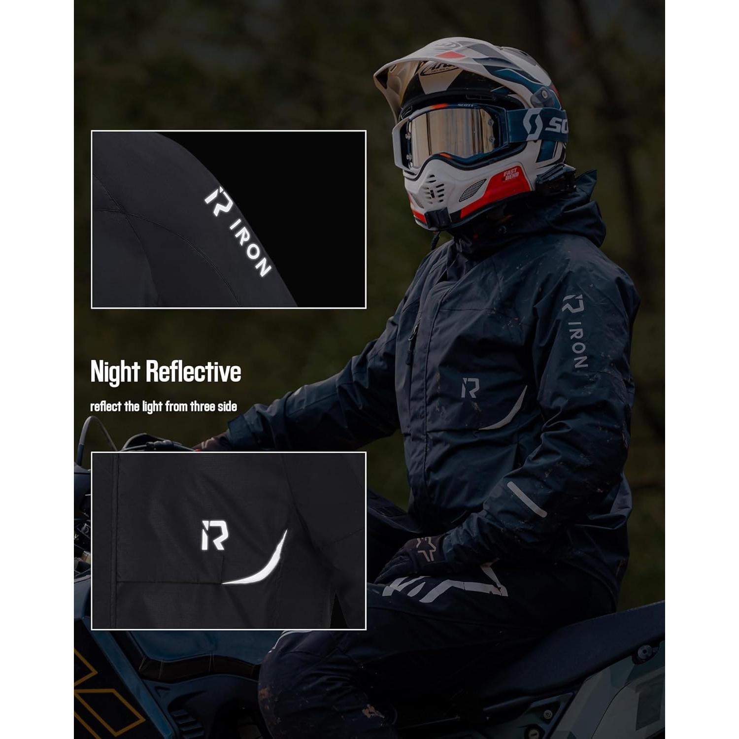 Traje de Lluvia Impermeable RIDEIRON para Motocicleta - Grande Negro