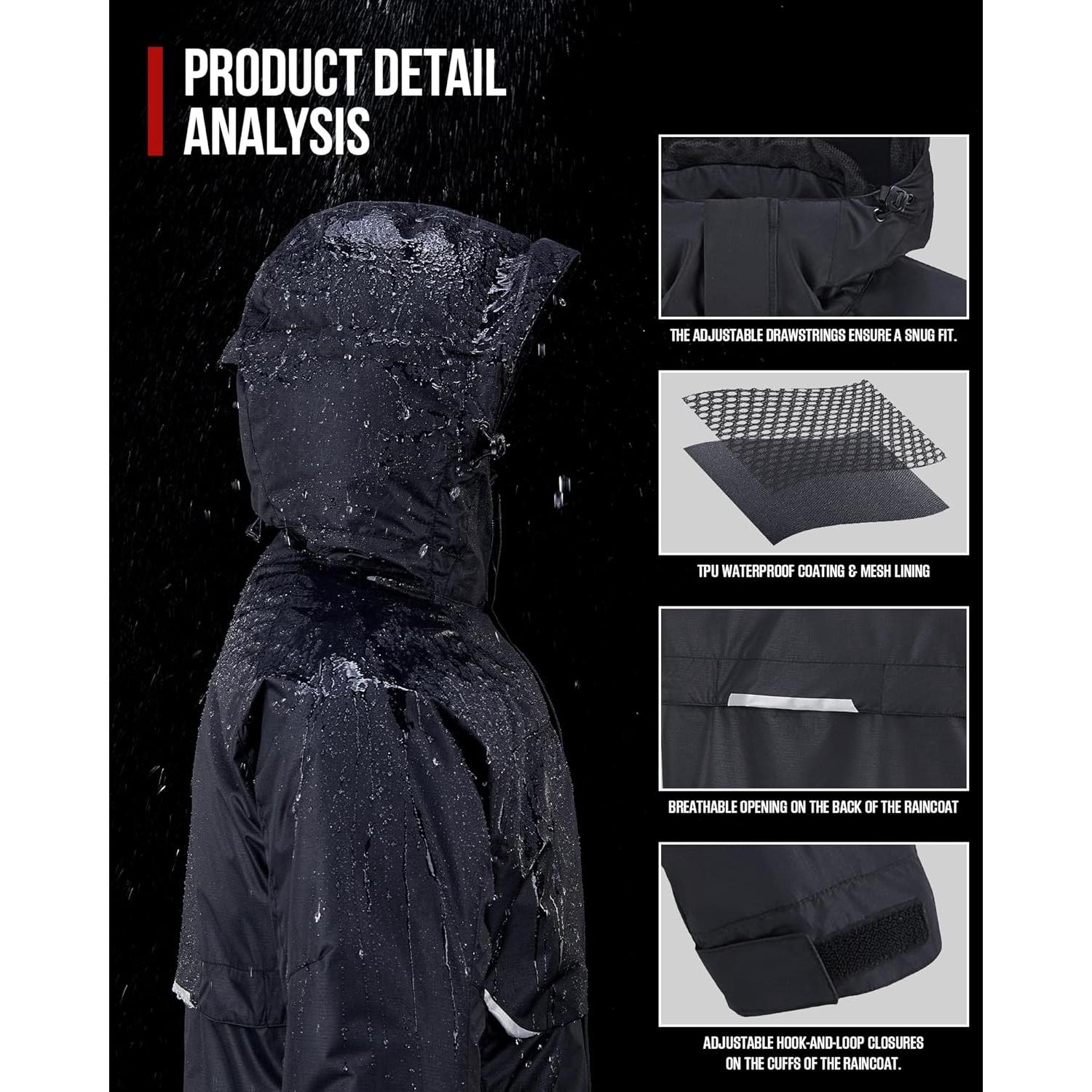 Traje de Lluvia Impermeable RIDEIRON para Motocicleta - Grande Negro