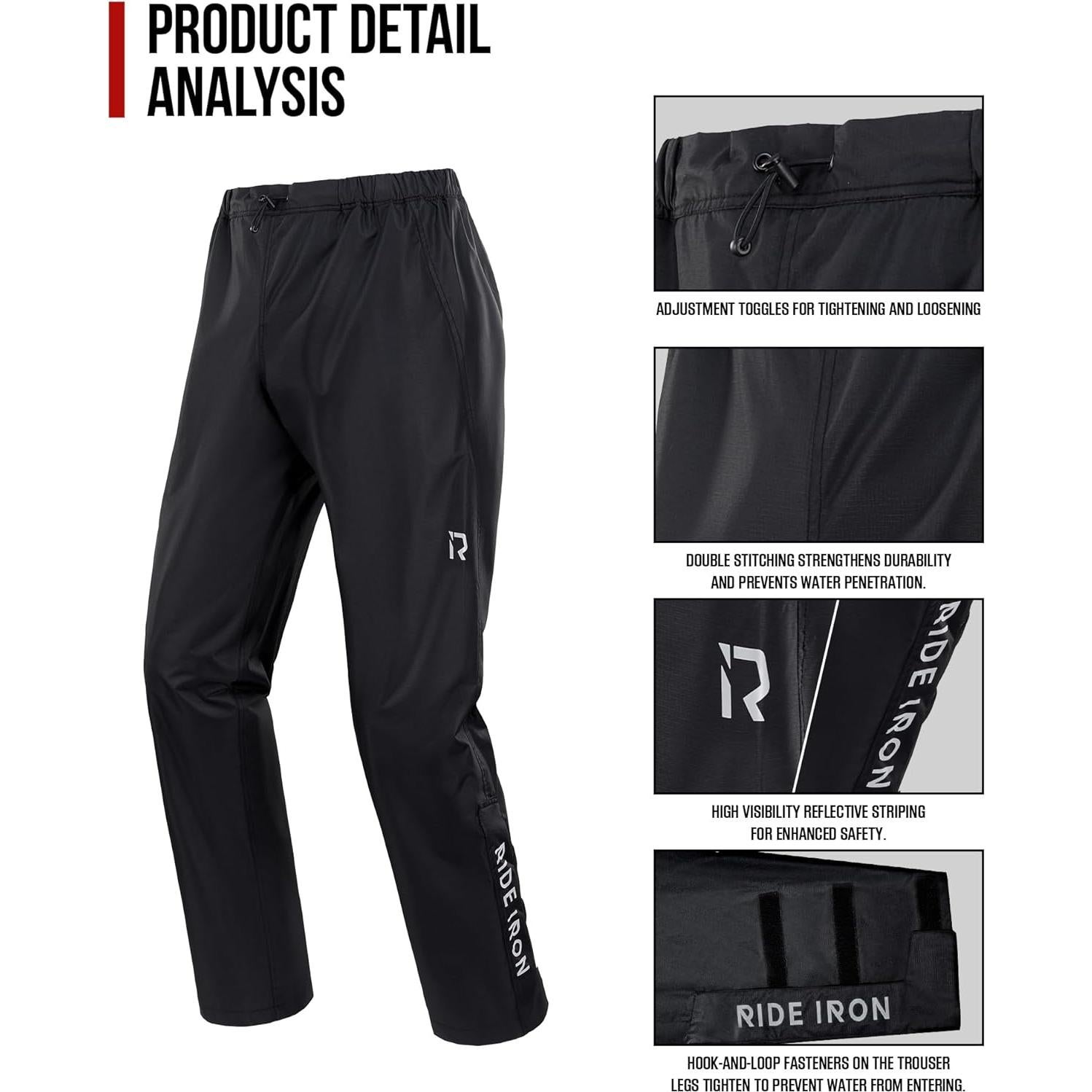 Traje de Lluvia Impermeable RIDEIRON para Motocicleta - Grande Negro