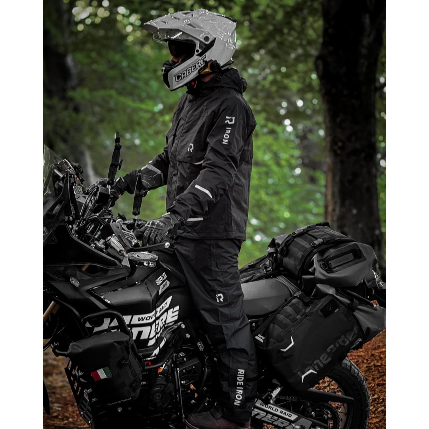 Traje de Lluvia Impermeable RIDEIRON para Motocicleta - Grande Negro